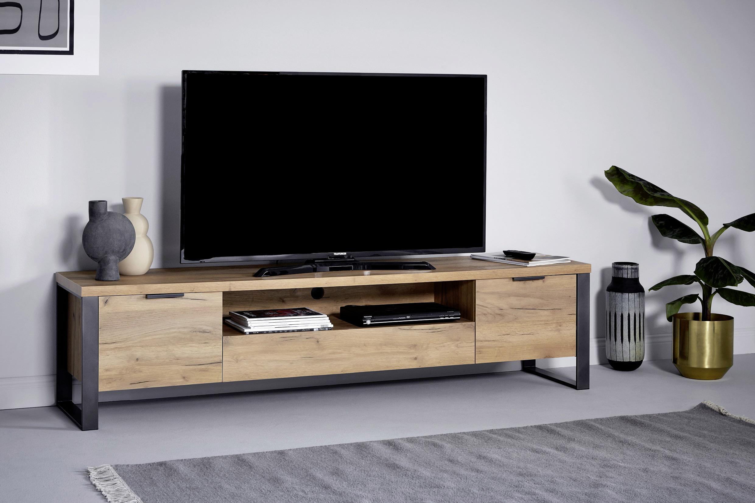 Lowboard Loop TV 180 B: 180 cm Kerneiche - Eichefarben/Anthrazit, KONVENTIONELL, Holzwerkstoff/Metall (180/45/40cm) - Livetastic