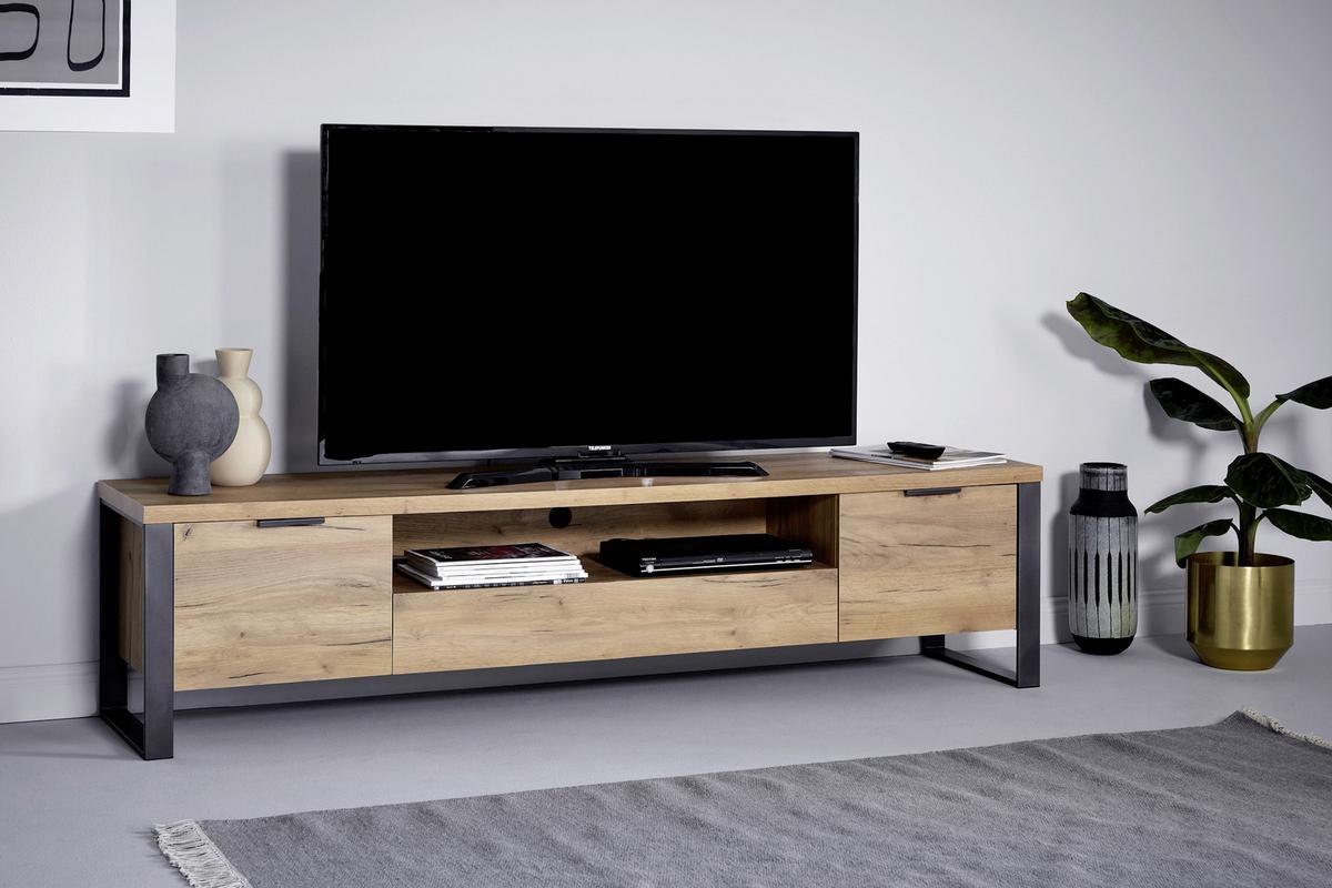 Lowboard Loop TV 180 B: 180 cm Kerneiche - Eichefarben/Anthrazit, KONVENTIONELL, Holzwerkstoff/Metall (180/45/40cm) - Livetastic
