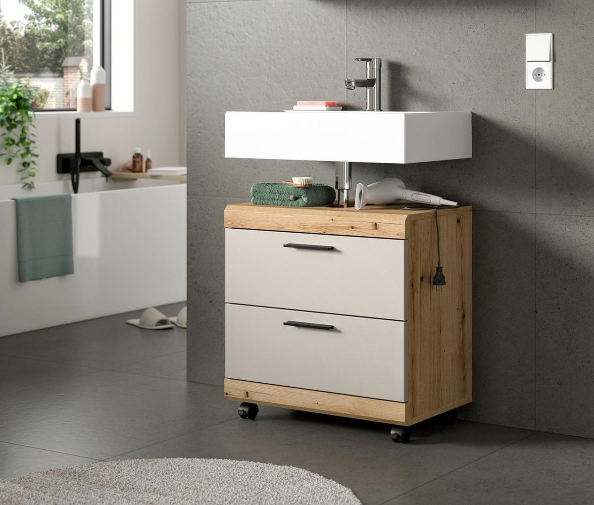 Waschbeckenunterschrank Scout Eichefarben/Kaschmir B: 60cm - Kaschmir/Eichefarben, Trend, Holzwerkstoff (60/60/34cm) - MID.YOU