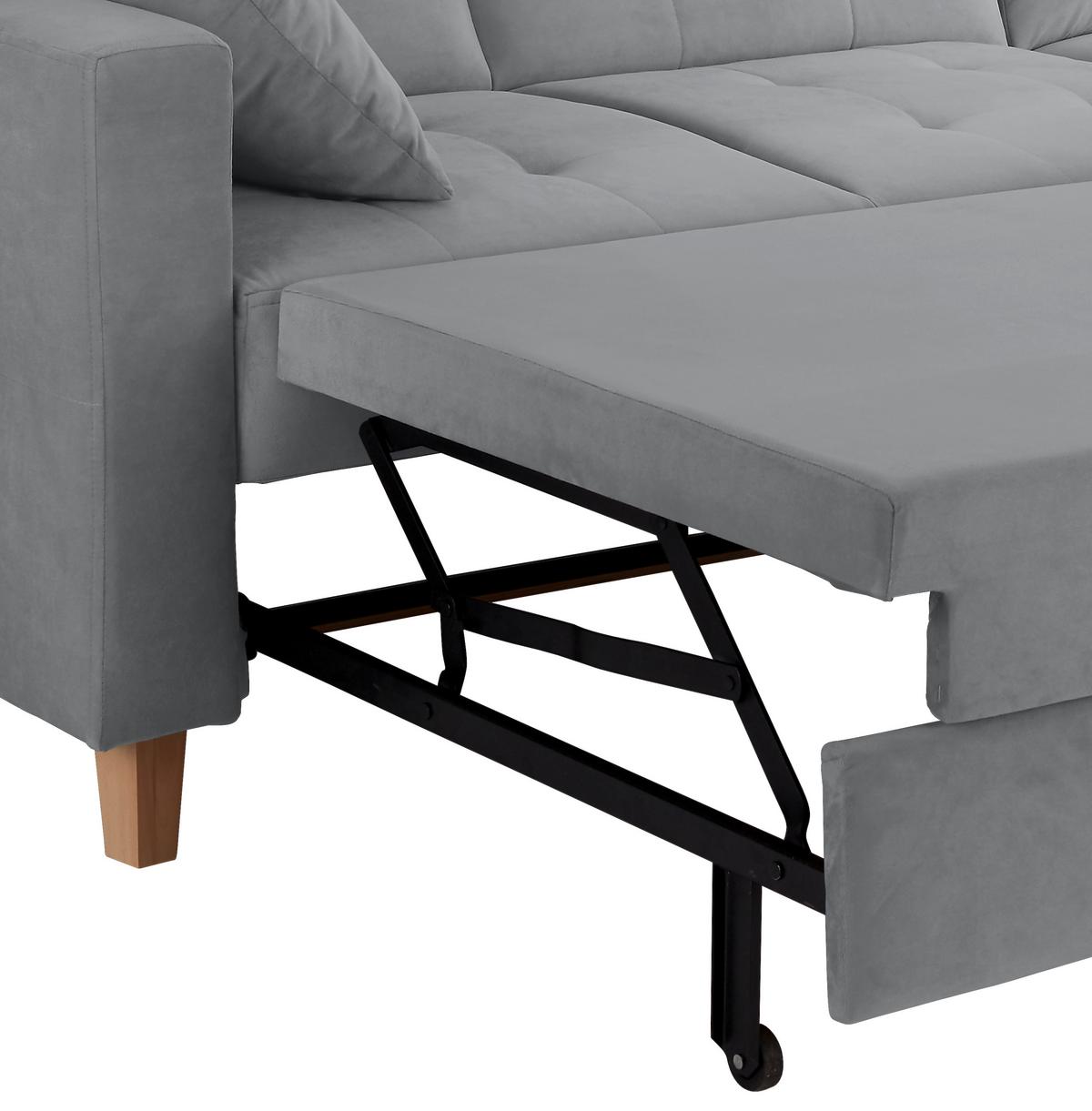 Rohová sedačka BERGEN, obojstranná, sivý zamat - sivá/prírodná farba, Design, drevo/textil (160/231cm) - Luca Bessoni