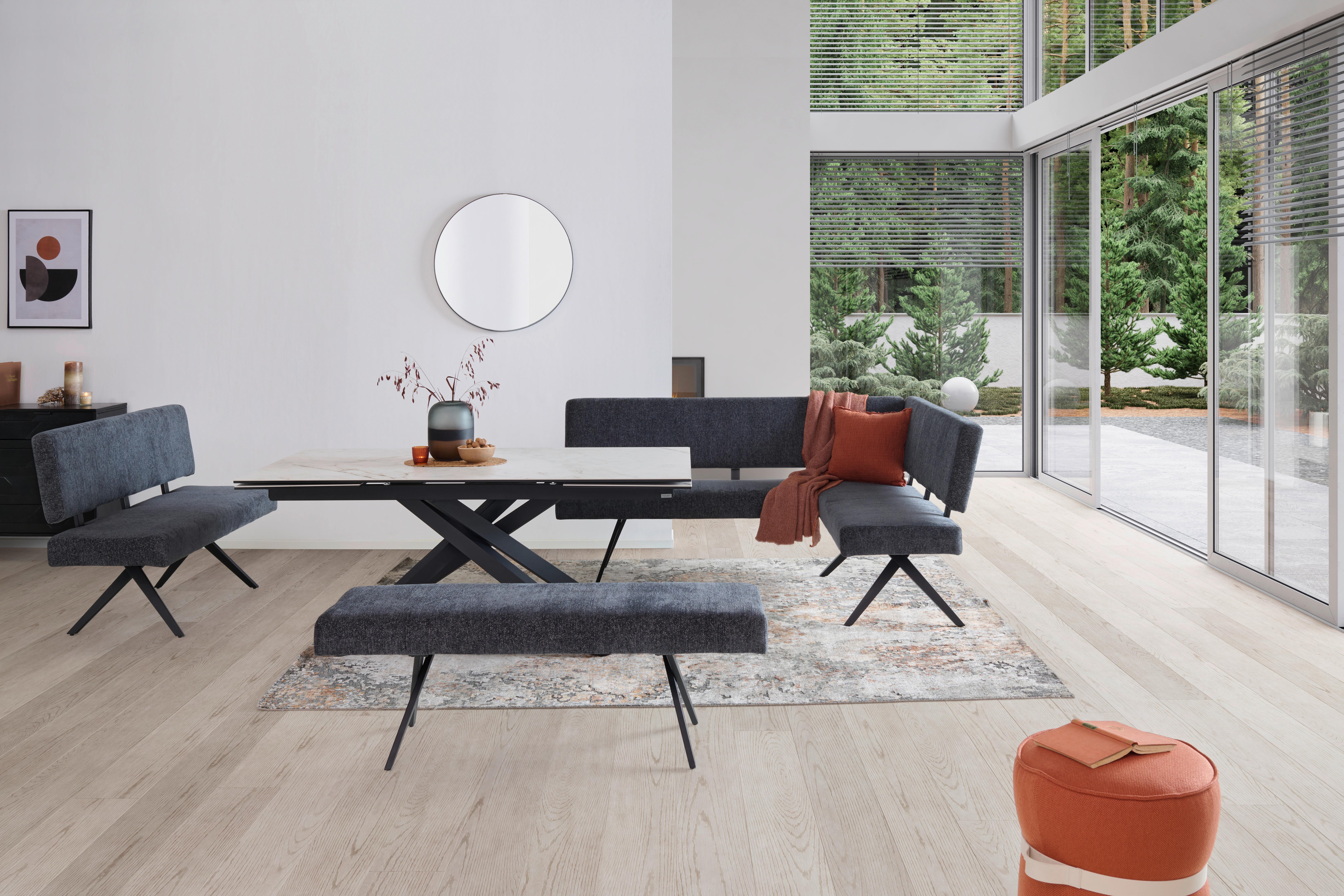 Eckbank Chios Leinenoptik Grau, S: 150x190cm - Dunkelgrau/Schwarz, KONVENTIONELL, Textil/Metall (150/190cm) - MID.YOU