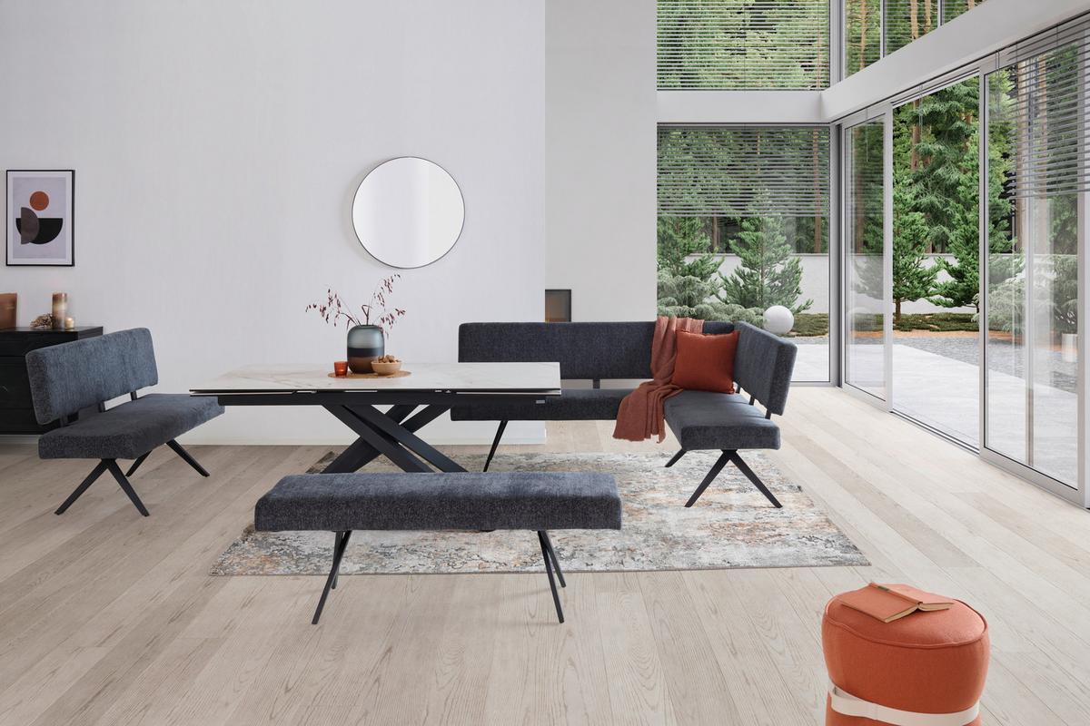 Eckbank Chios Leinenoptik Grau, S: 150x190cm - Dunkelgrau/Schwarz, KONVENTIONELL, Textil/Metall (150/190cm) - MID.YOU