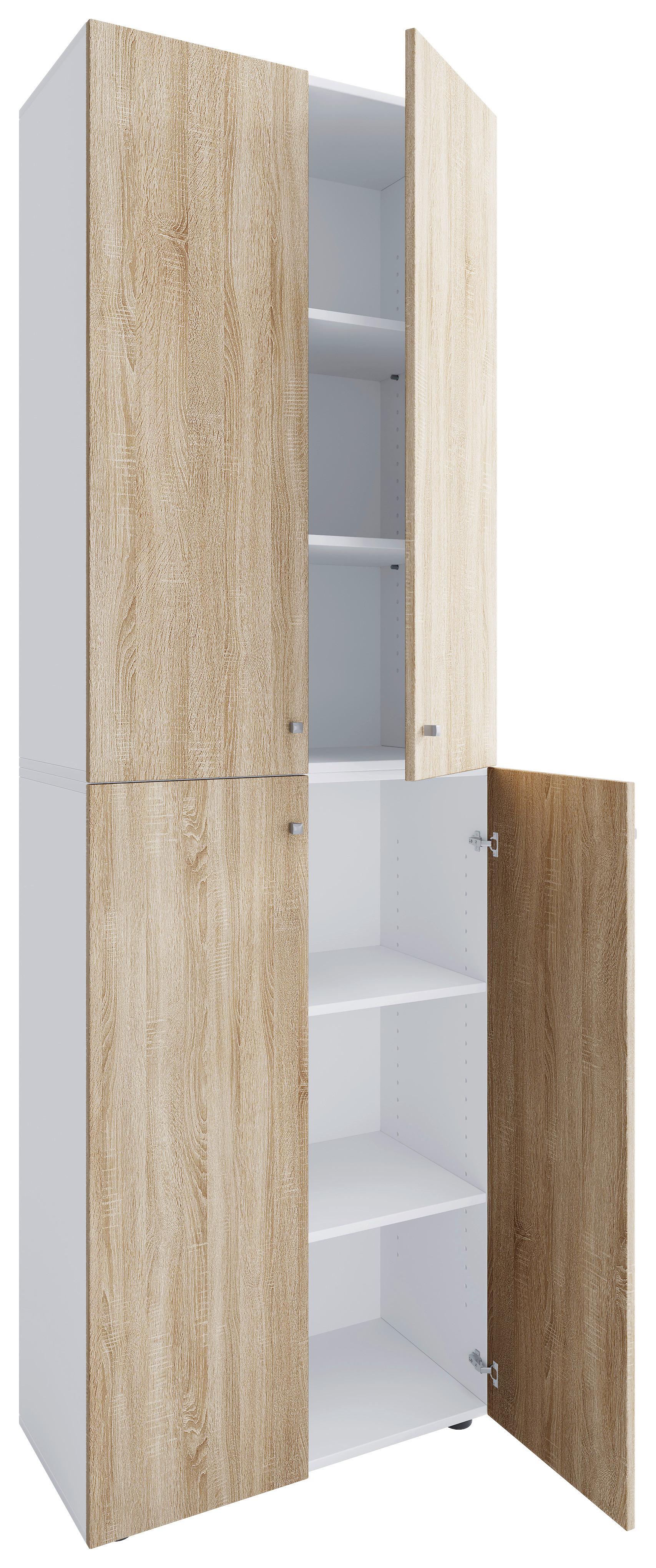 Schuhschrank Lona Weiß Sonoma Eiche Dekor - Schwarz/Weiß, Design, Holzwerkstoff (70/220/40cm) - MID.YOU