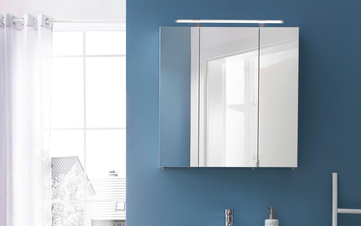 Spiegelschrank Dorina 700 Mit Led 3 Türen, Weiß - Weiß Hochglanz/Weiß, MODERN, Glas/Holzwerkstoff (70/75,7/16cm) - MID.YOU