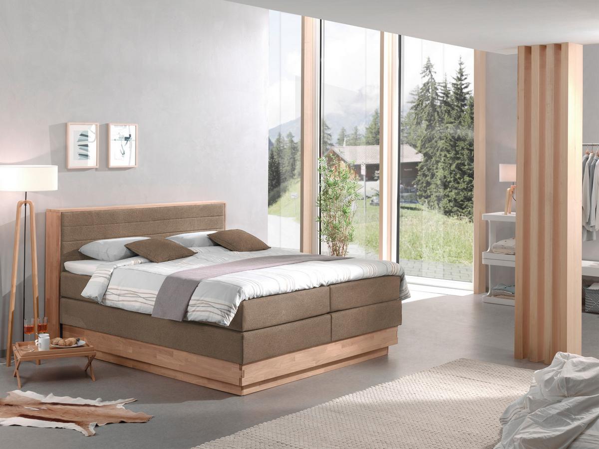 Boxspringbett H4xh4 Mit Topper & Bettkasten 160x200 Moneta - Eichefarben/Beige, MODERN, Holz/Textil (160/200cm) - MID.YOU