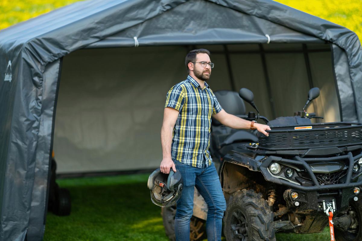 Zeltgarage Weidezelt Garage 18 M² - Grau, Basics, Kunststoff (370/260/490cm)