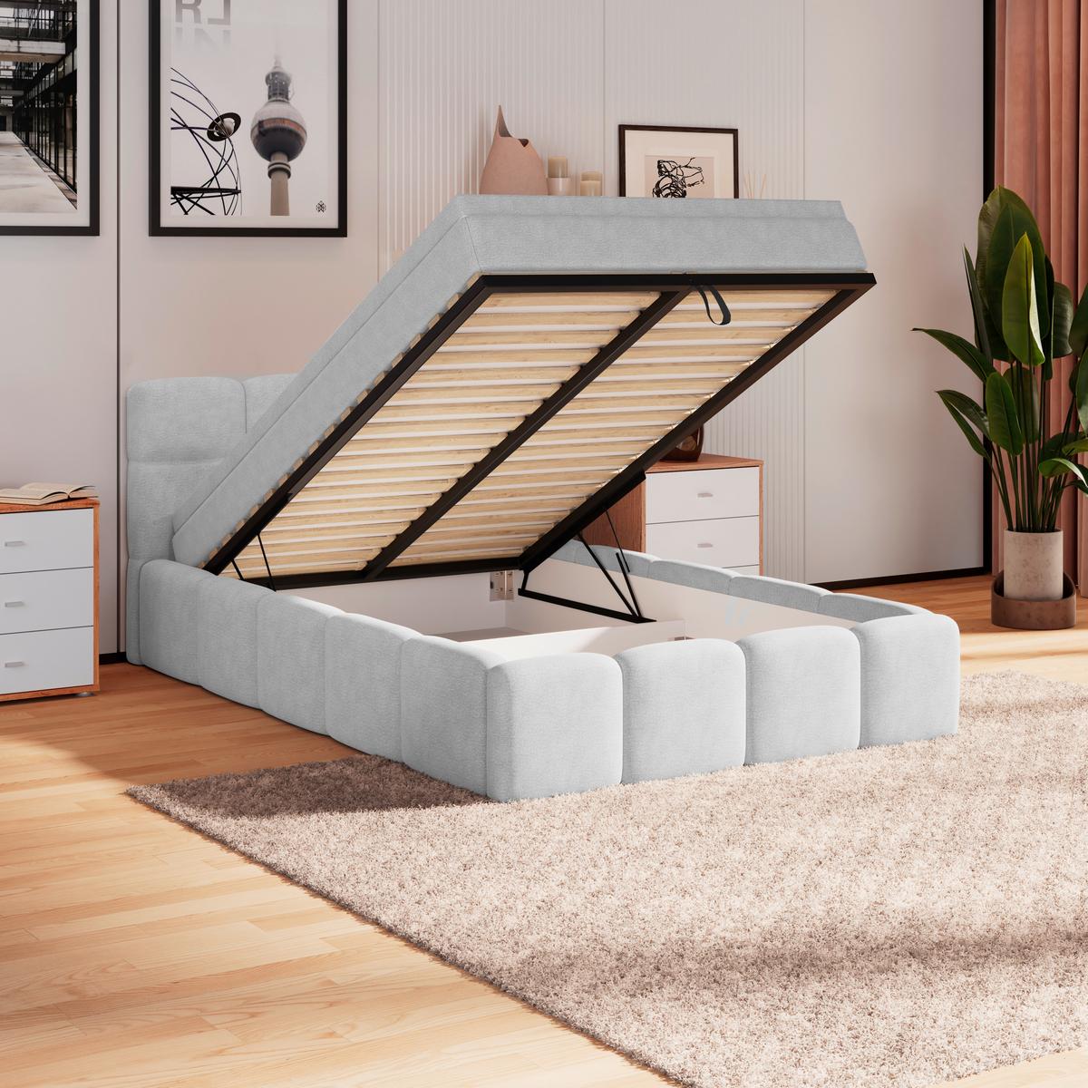 Polsterbett Noe Hellgrau 120x200 Cm - Hellgrau/Schwarz, Trend, Textil/Metall (120/200cm)