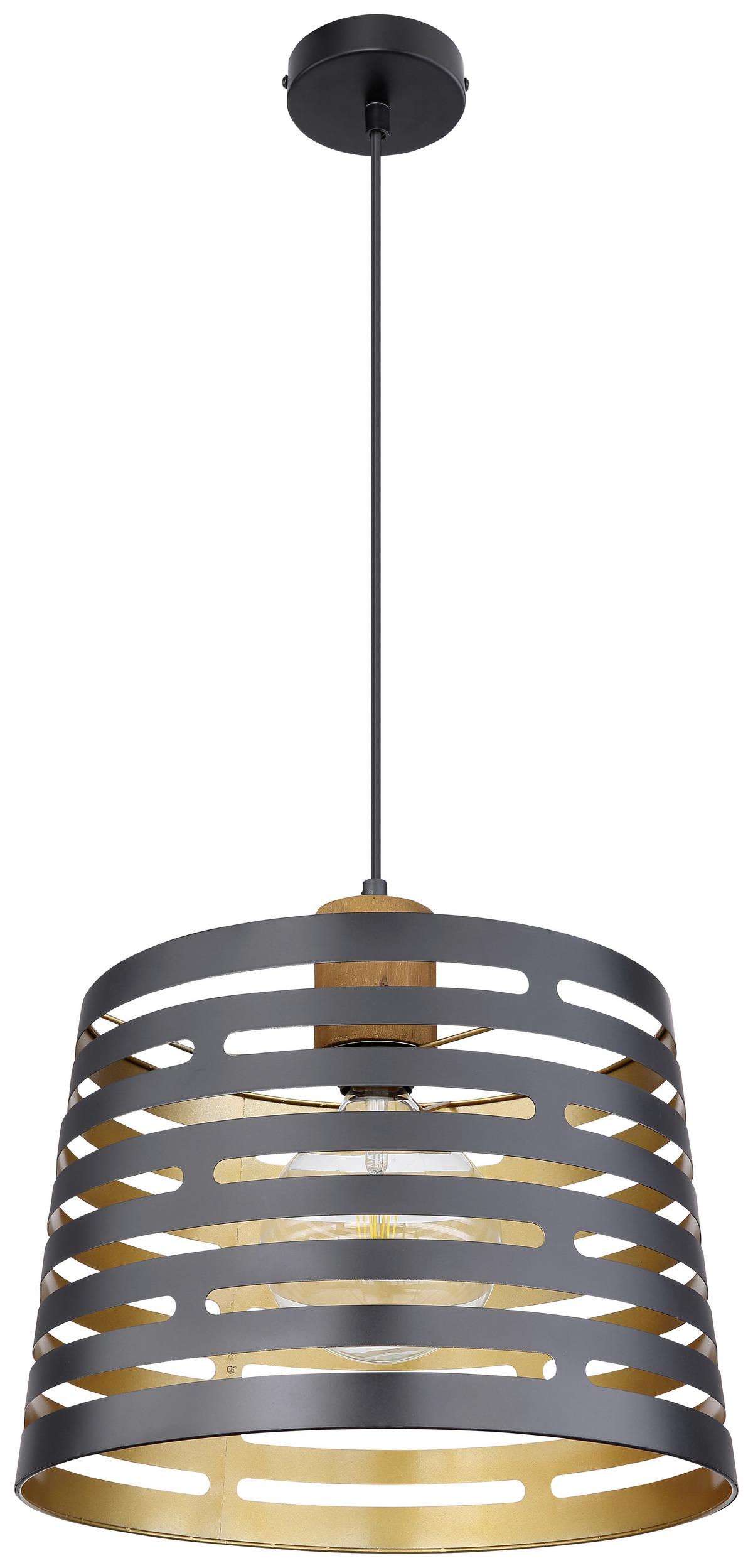 Hängeleuchte Ablona H: 120 Cm 1-Flammig, Holz/metall - Goldfarben/Schwarz, Natur, Holz/Metall (35/120cm) - Globo