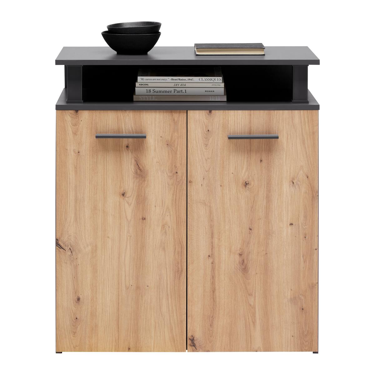 Komoda MONTANA Anthracit/dub Artisan - šedá/černá, Moderní, kompozitní dřevo/plast (78/90/38cm) - Based