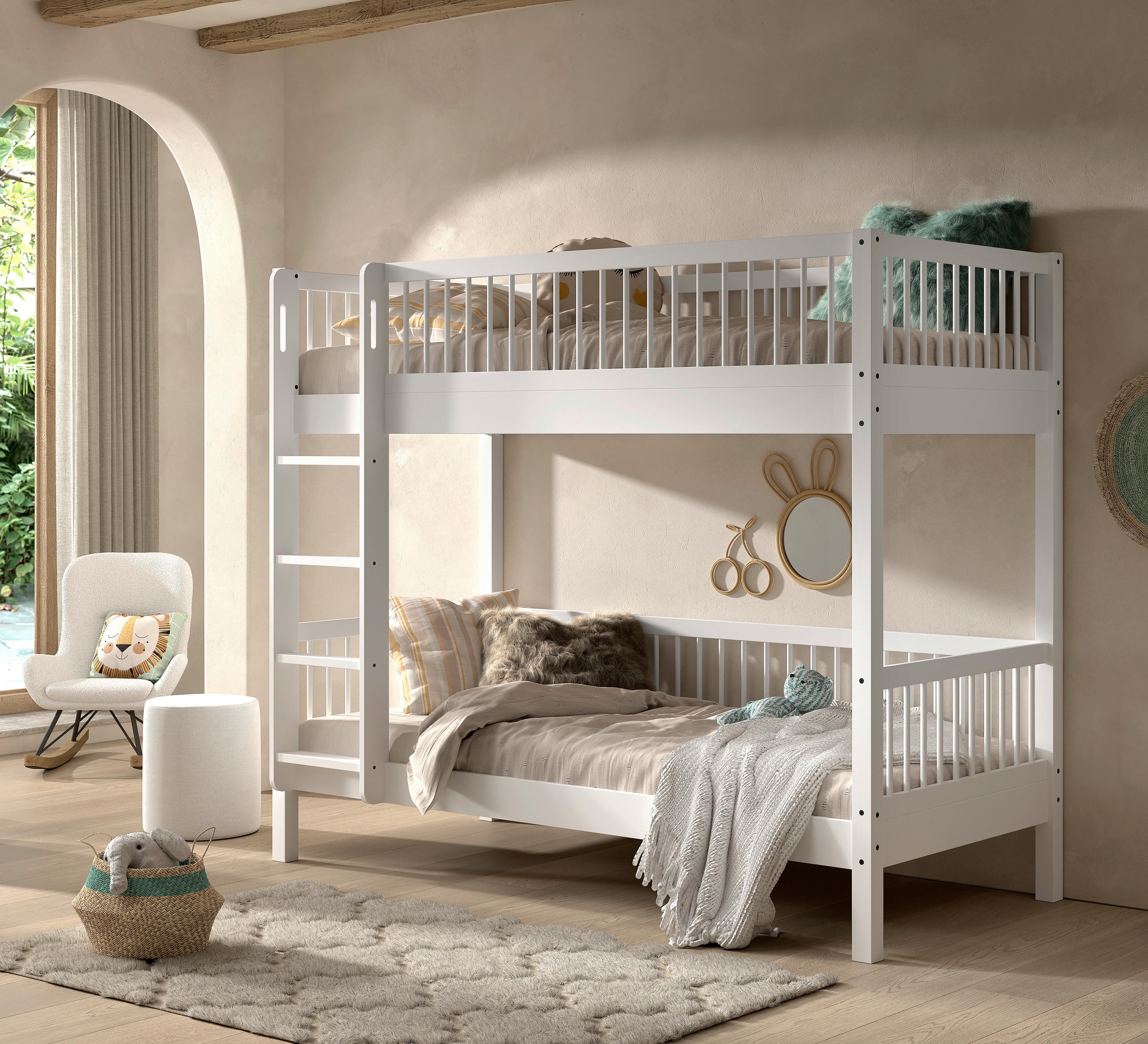 ETAGENBETT Forrest Weiß 90x200cm - Weiß/Naturfarben, MODERN, Holz (90/200cm) - Vipack