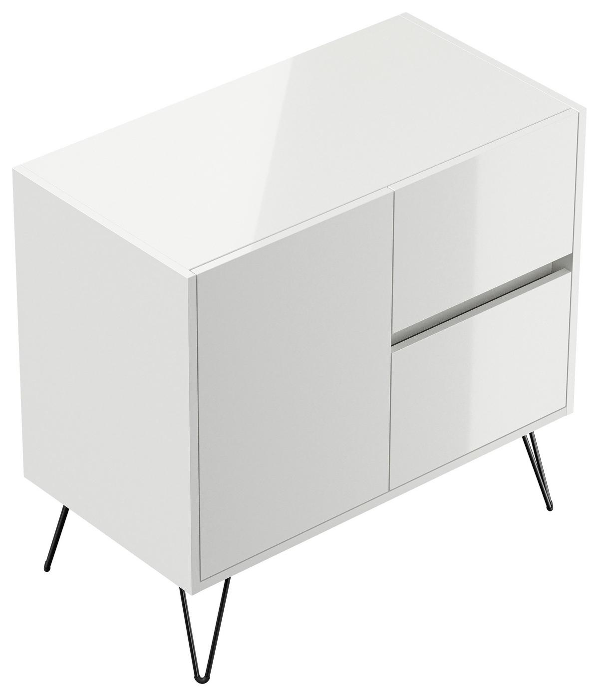 Sideboard Posseik Industrial Weiß B: 79 cm - Weiß Hochglanz/Schwarz, Design, Holzwerkstoff (79/75,8/42cm) - MID.YOU