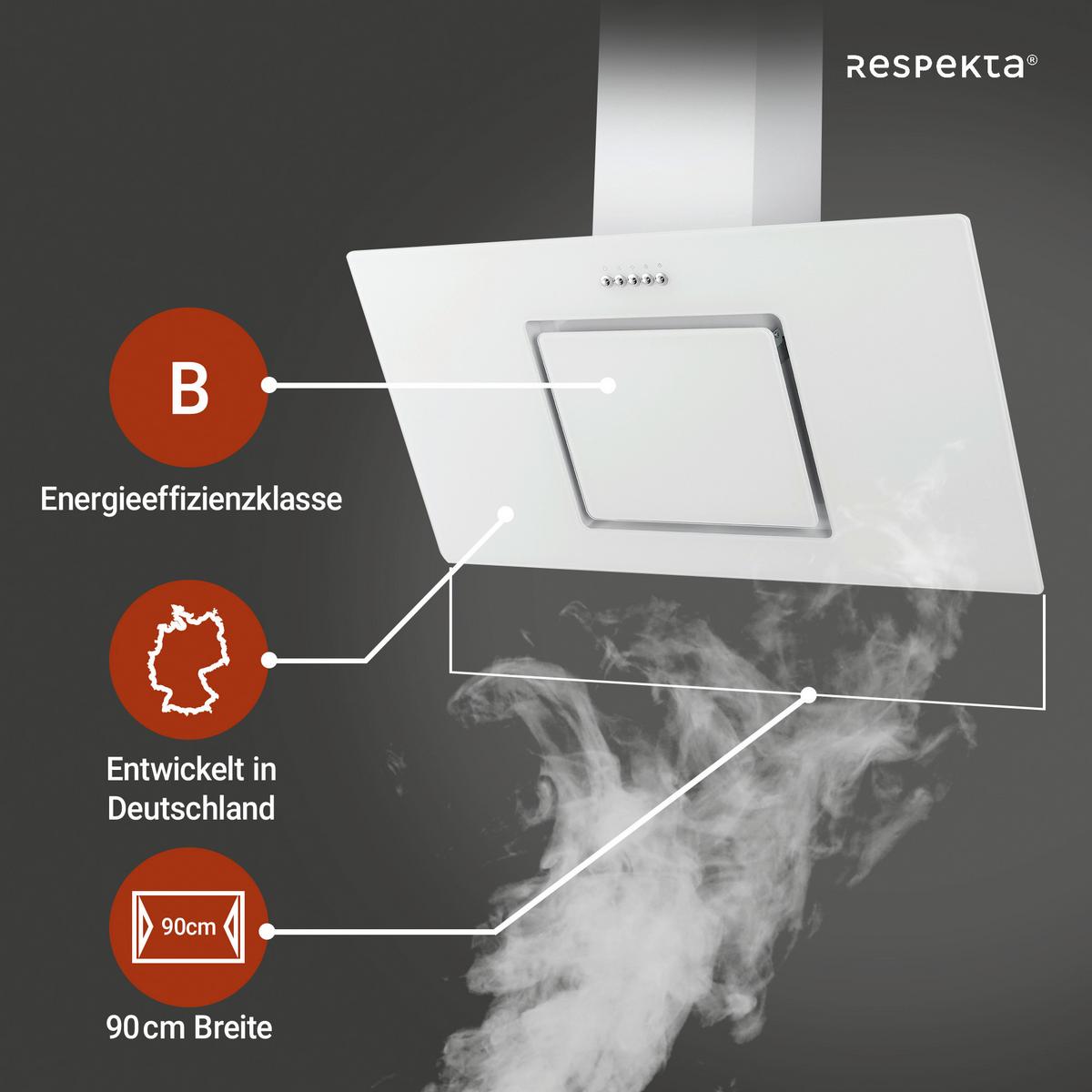 Dunstabzugshaube Svea Weiß B: 90 Cm, Led - Weiß, Trend, Glas/Metall (90/73,9-111,9/37cm) - Respekta
