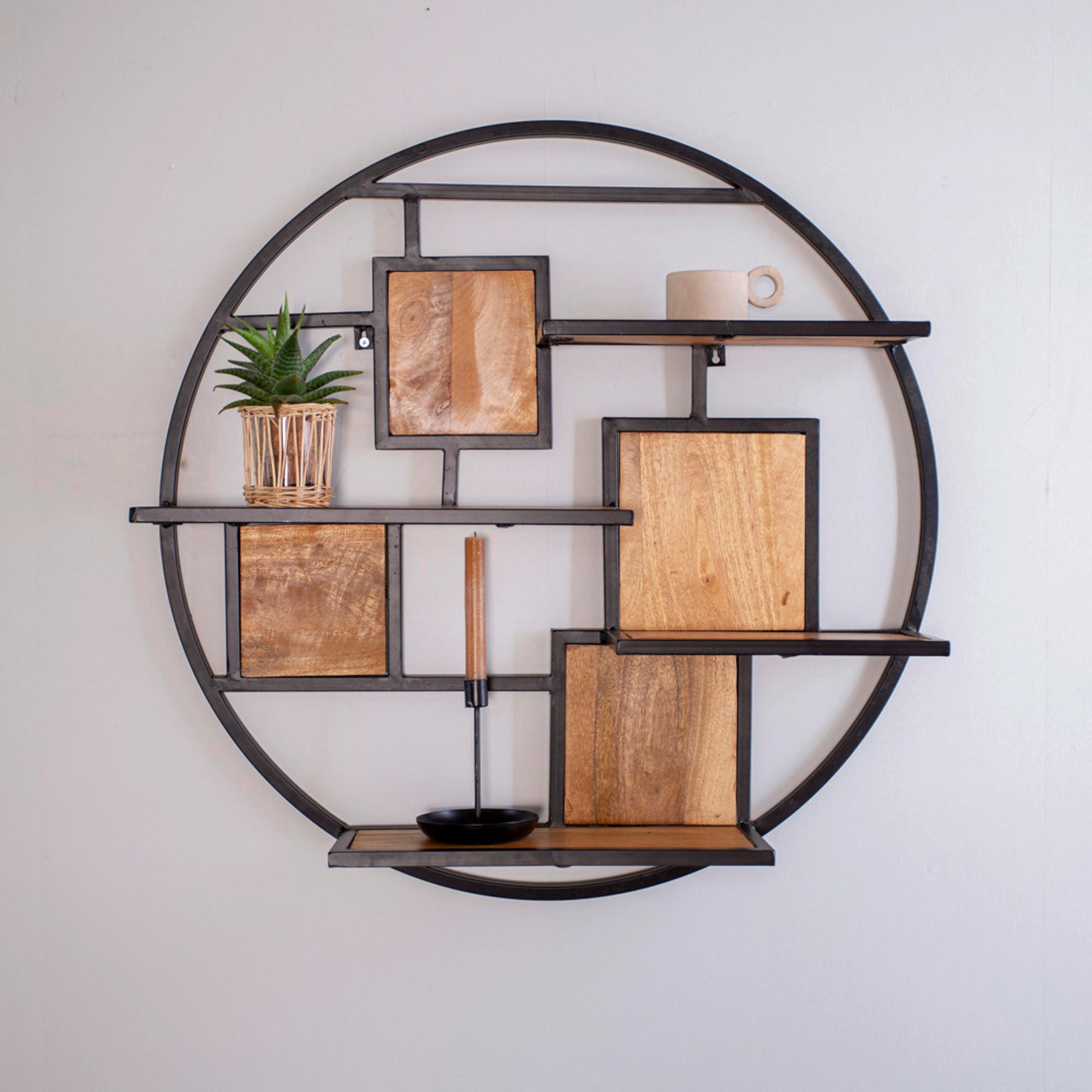 Wandregal Kronos - Walnussfarben/Schwarz, KONVENTIONELL, Holz/Metall (80/80/16cm) - MID.YOU