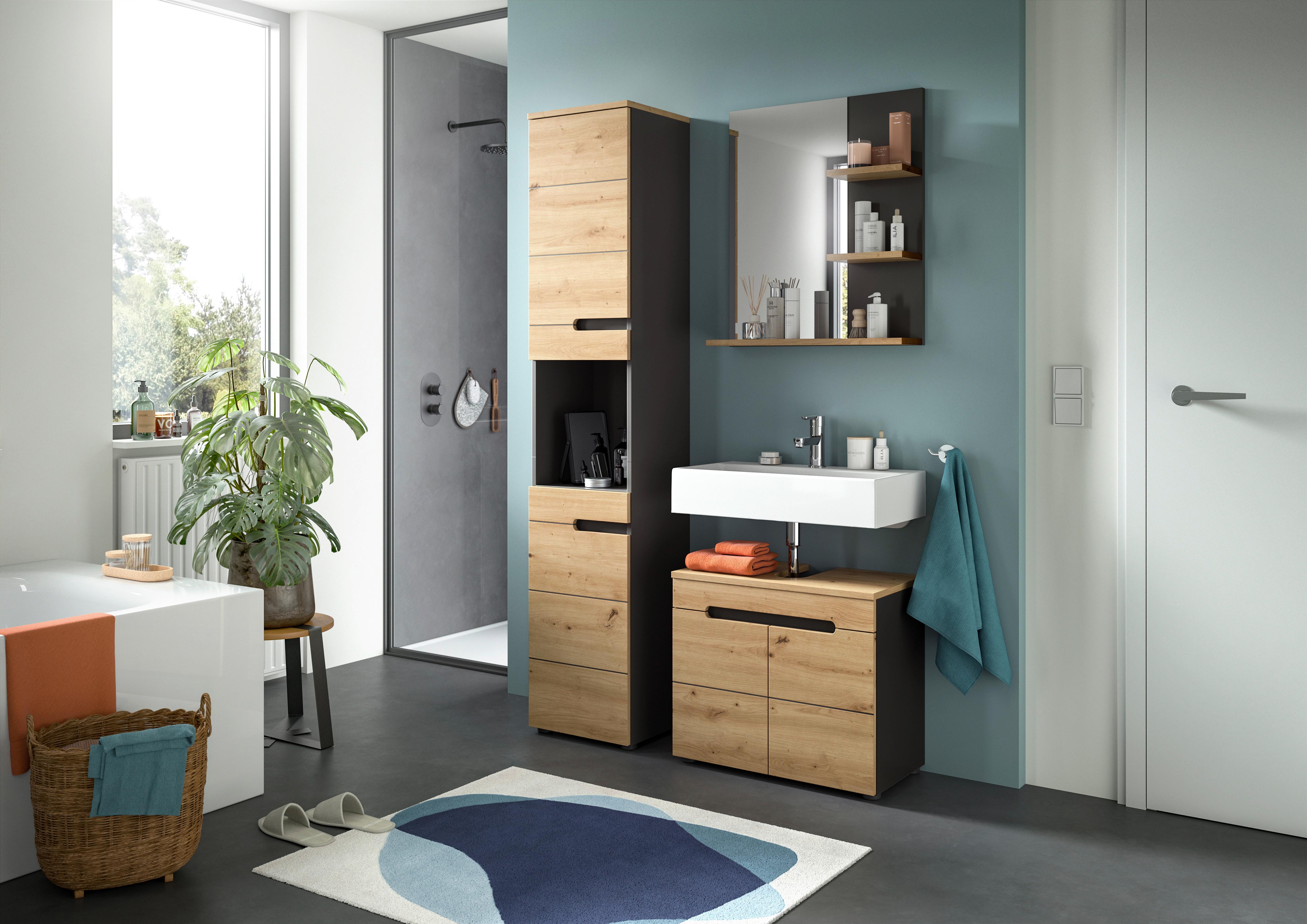Waschbeckenunterschrank Canu Eiche Artisan Dekor Dunkelgrau - Dunkelgrau/Schwarz, MODERN, Holzwerkstoff (63/55/34cm) - MID.YOU