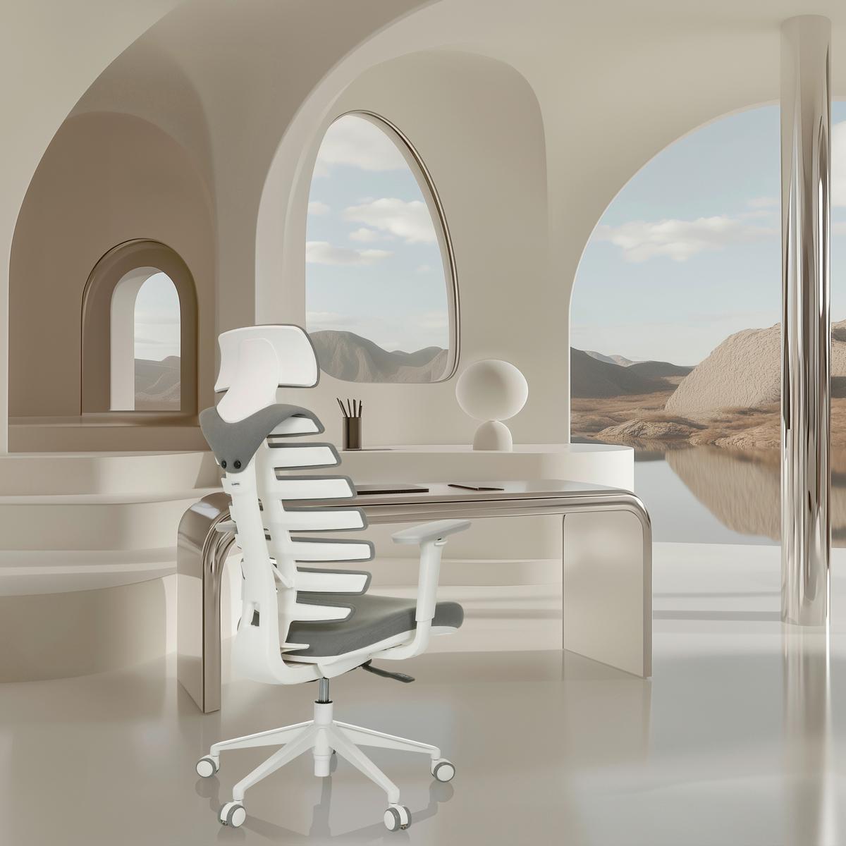 Drehstuhl Ergo Line W Dunkelgrau B: 67 cm - Dunkelgrau/Weiß, MODERN, Kunststoff/Textil (67/116-133/65cm) - MID.YOU