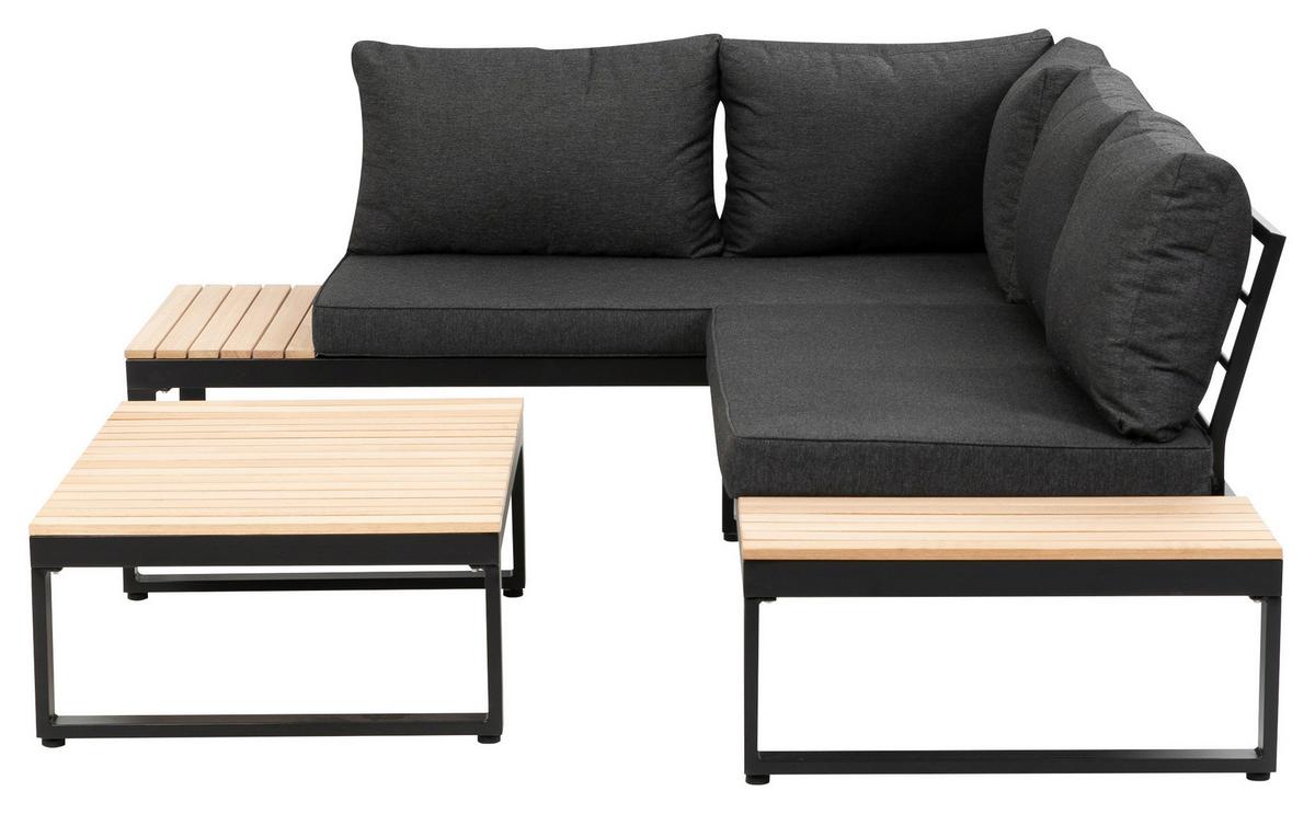 Loungegarnitur 3-tlg Rio Echtholz/metall Mit Kissen - Anthrazit/Braun, MODERN, Holz/Textil (178/68/228,5cm) - Gardenson