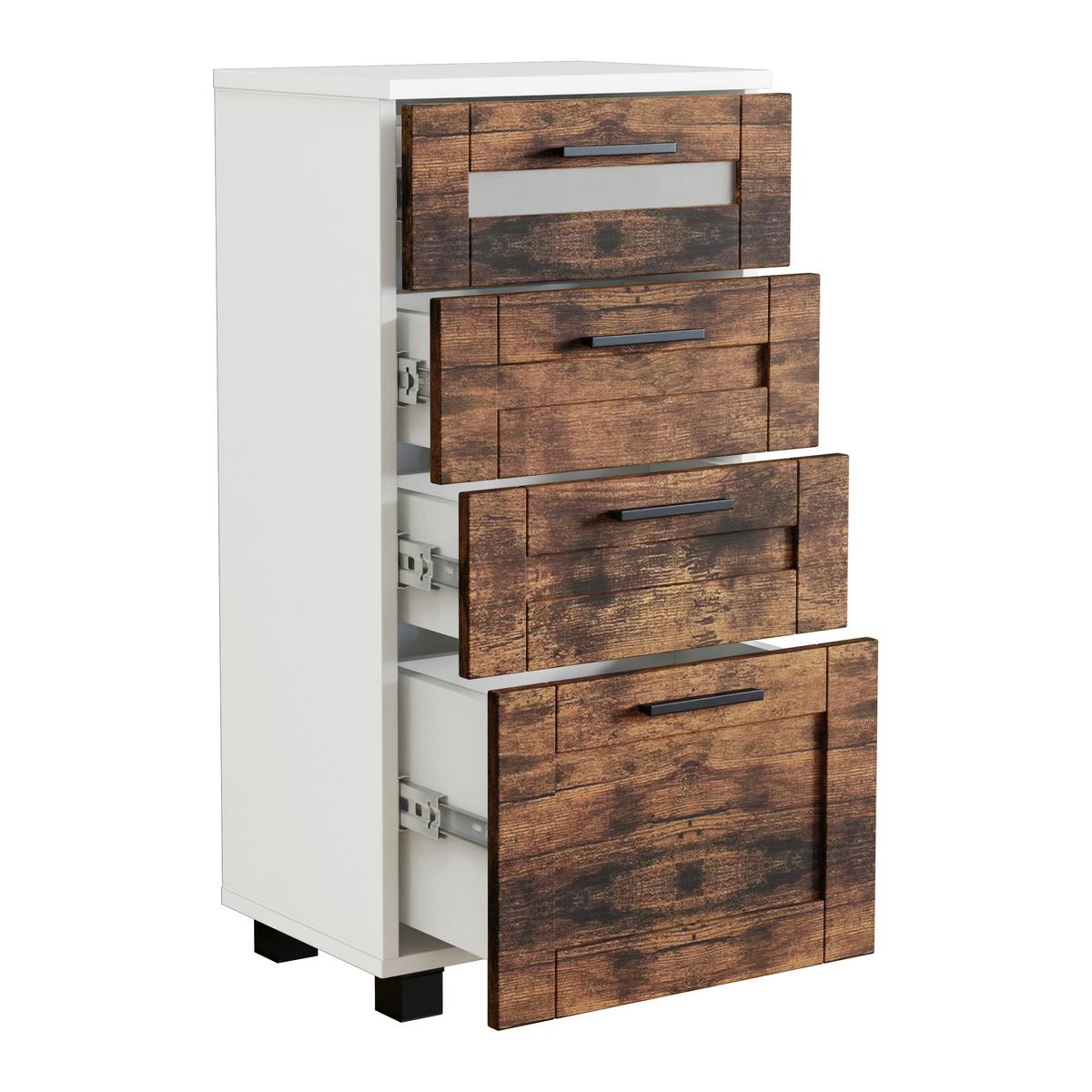 Midischrank Nilari Weiß/Eichefarben B: 38cm - Eichefarben/Weiß, Trend, Glas/Holzwerkstoff (38/76/28cm) - MID.YOU