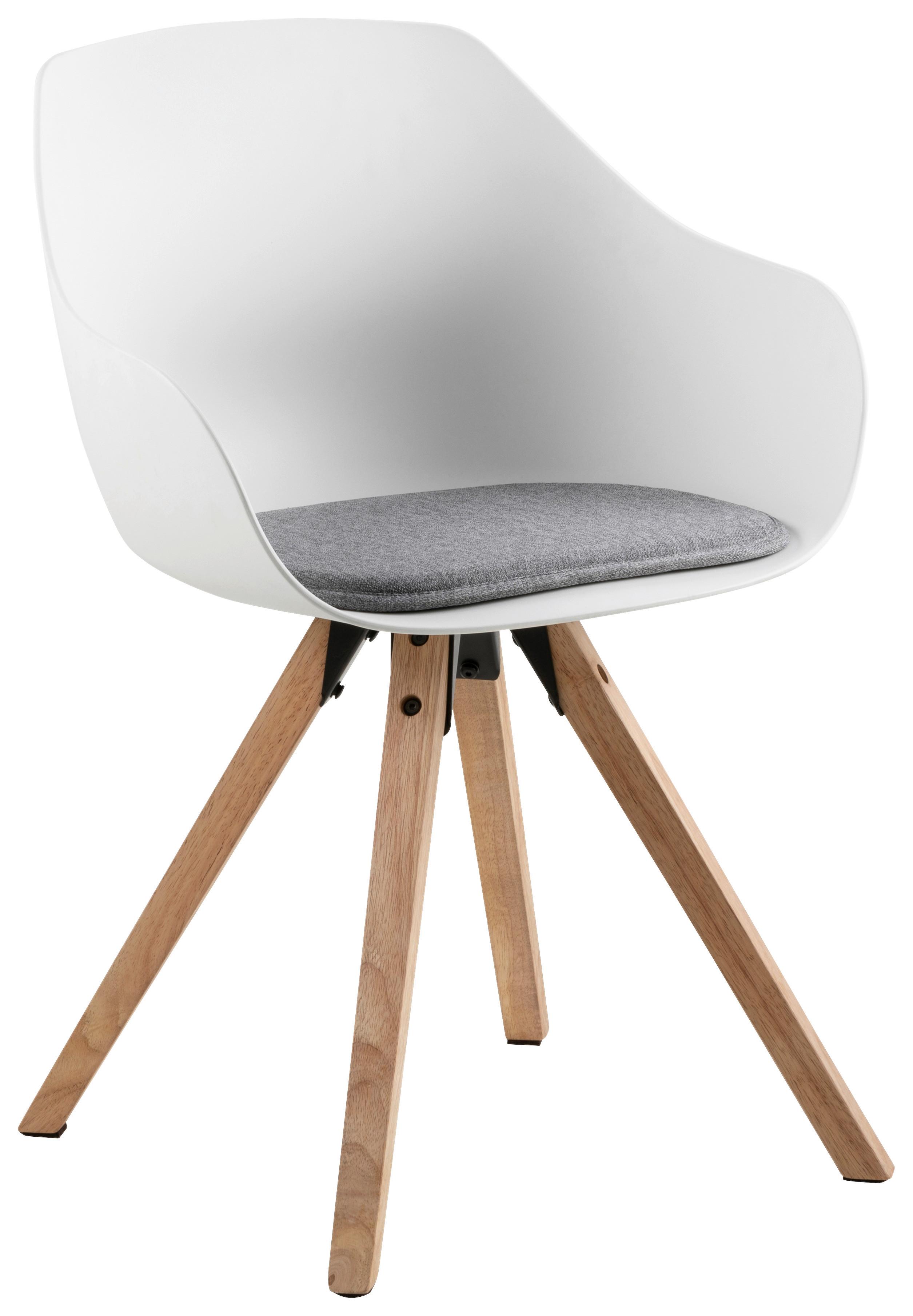 Schalenstuhl Tina weiß/grau Echtholz Beine - Eichefarben/Hellgrau, KONVENTIONELL, Holz/Kunststoff (56,5/80,5/53cm) - Livetastic