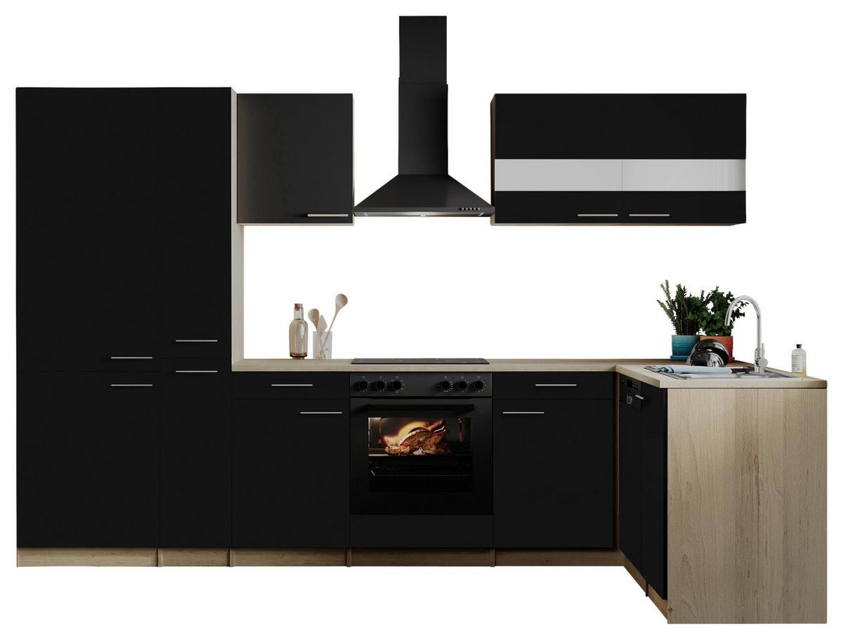 Eckküche Merle Schwarz/Eichefarben B: 310cm - Eichefarben/Schwarz, Basics, Holzwerkstoff (310/172cm) - Respekta