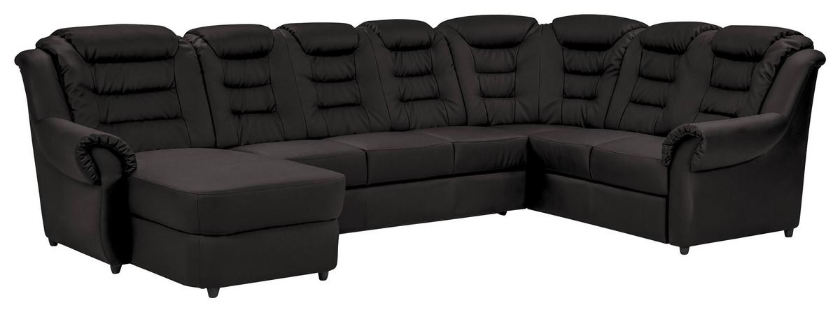 Wohnlandschaft Boston Schwarz Lederlook - Schwarz, KONVENTIONELL, Textil (165/333/216cm) - Livetastic
