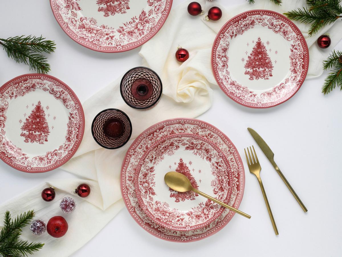 Tafelservice Tannenbaum 12--Teilig., Rot - Rot, Basics, Keramik - Creatable