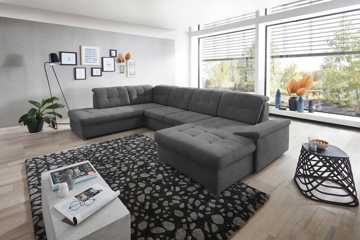 Wohnlandschaft Zira Mit Schlaffunktion Anthrazit - Chromfarben/Anthrazit, Design, Textil (212/330/169cm) - Livetastic