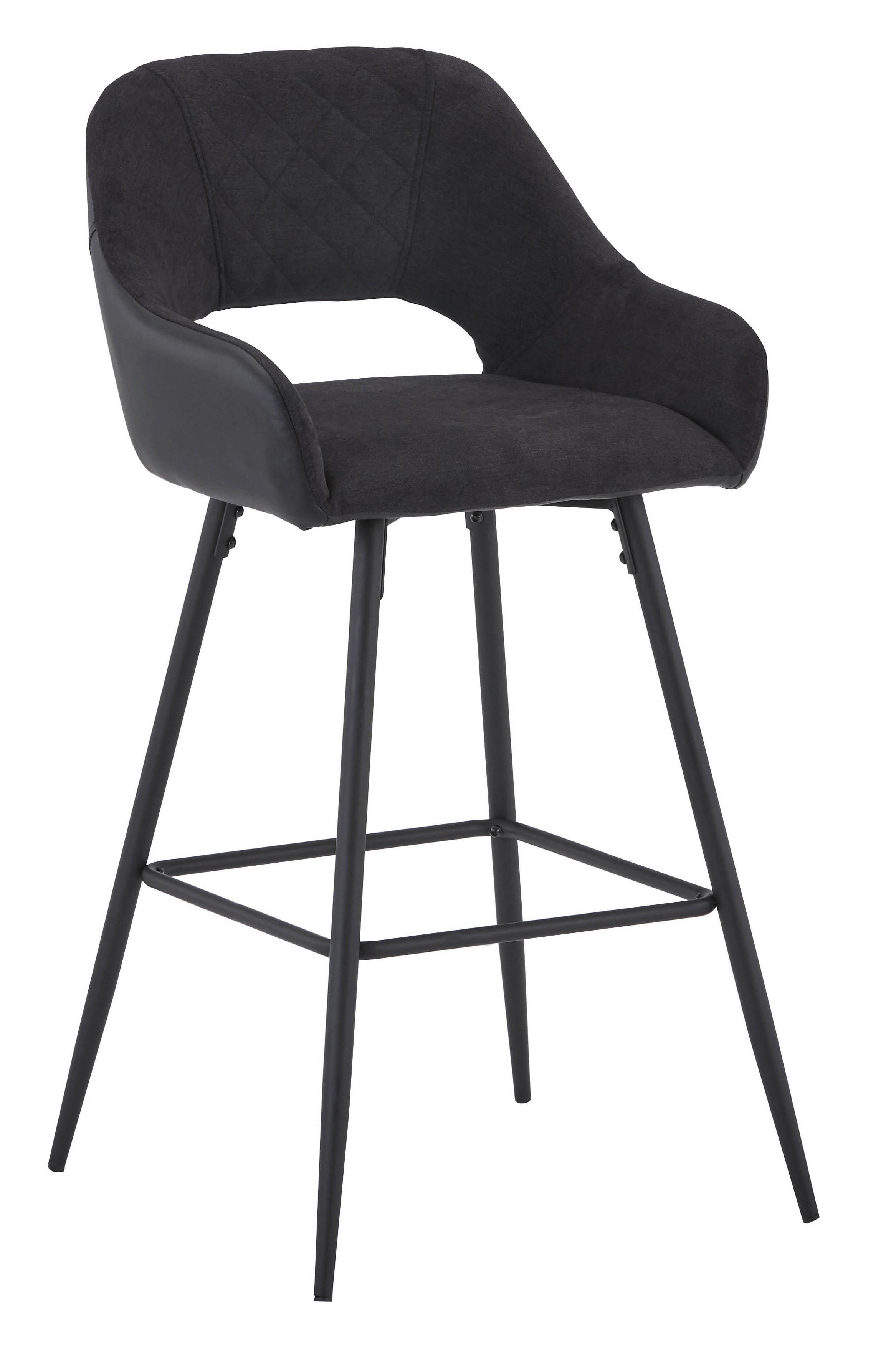 Barhocker mit Lehne Porto Anthrazit/Schwarz - Anthrazit/Schwarz, MODERN, Textil/Metall (52/102/56cm) - MID.YOU