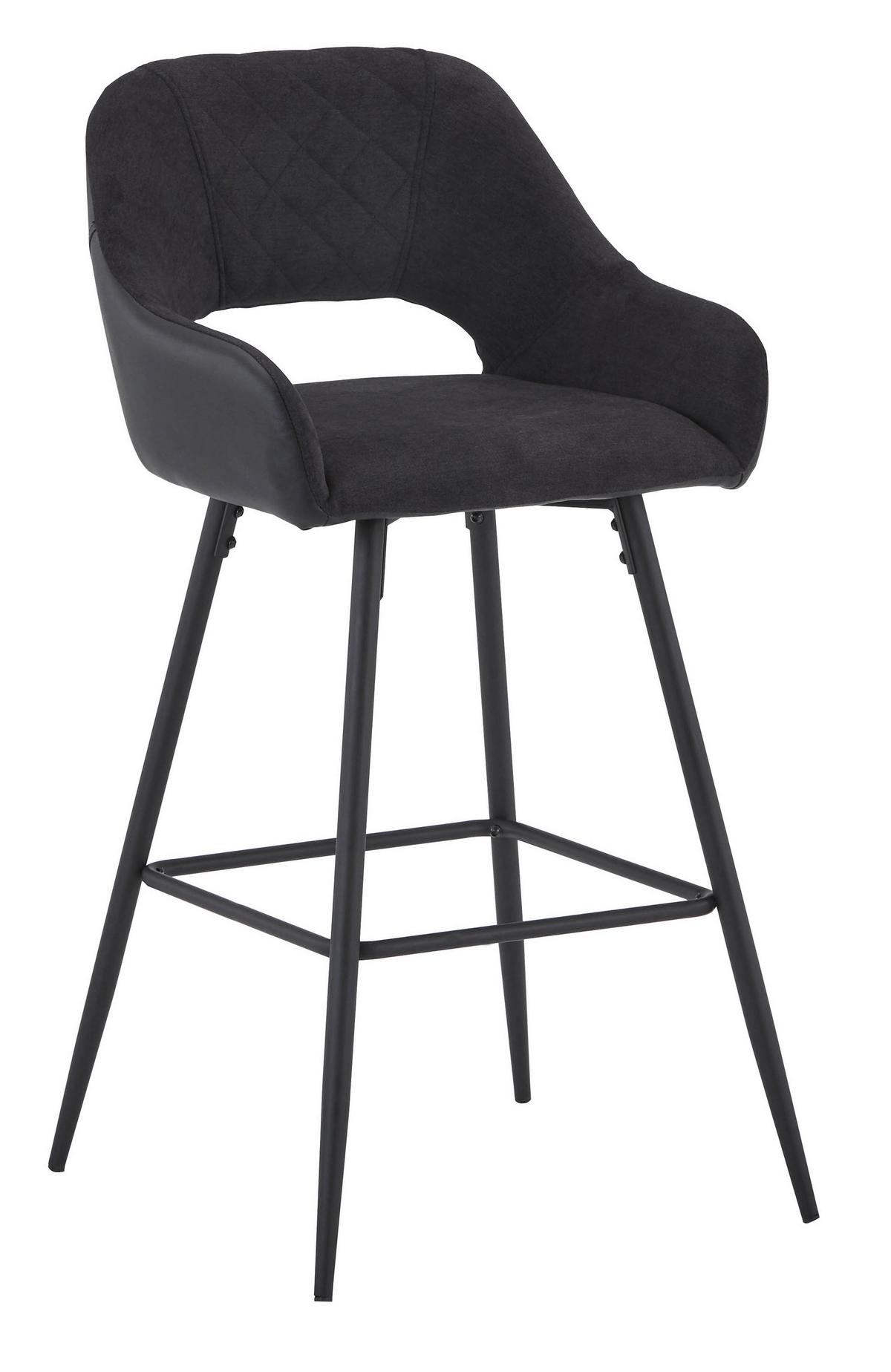 Barhocker mit Lehne Porto Anthrazit/Schwarz - Anthrazit/Schwarz, MODERN, Textil/Metall (52/102/56cm) - MID.YOU