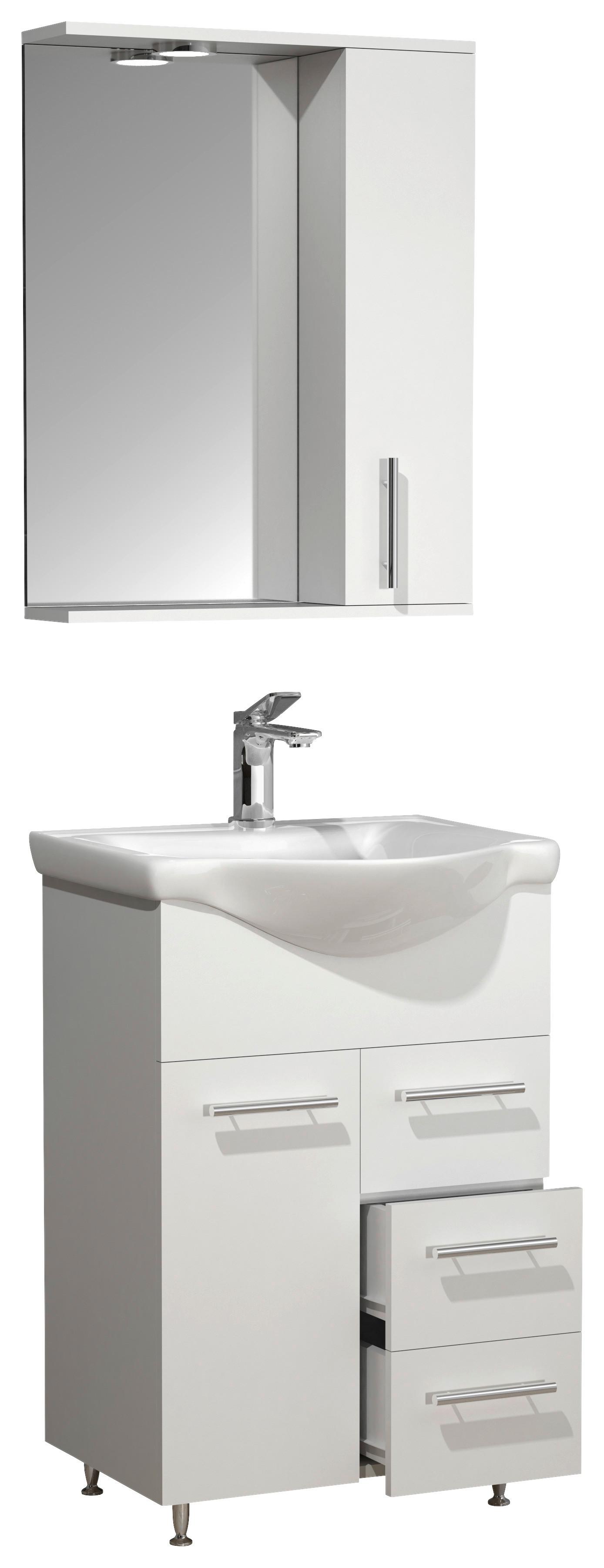 Badezimmer Lisalo L - Silberfarben/Weiß, MODERN, Glas/Keramik (55cm) - MID.YOU