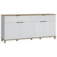 Sideboard Plissee Alpin Weiß Grandson Eiche B: 187,1 Cm - Eichefarben/Weiß, MODERN, Holzwerkstoff (187,1/86,4/40cm)