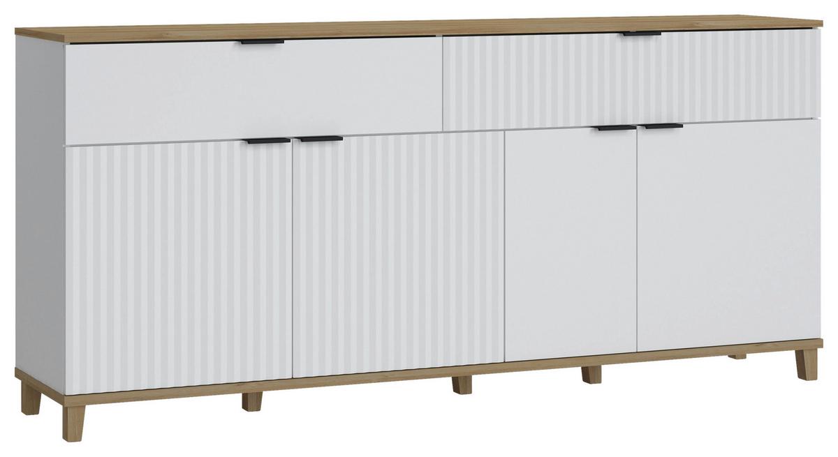 Sideboard Plissee Alpin Weiß Grandson Eiche B: 187,1 Cm - Eichefarben/Weiß, MODERN, Holzwerkstoff (187,1/86,4/40cm)