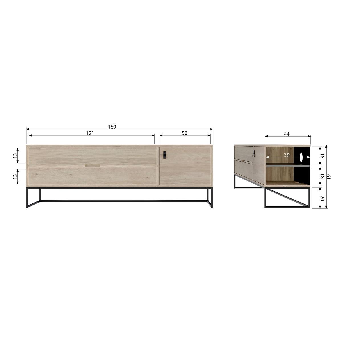 LOWBOARD Silas Grau B: 180cm - Schwarz/Grau, Design, Holz (180/61/44cm) - Livetastic