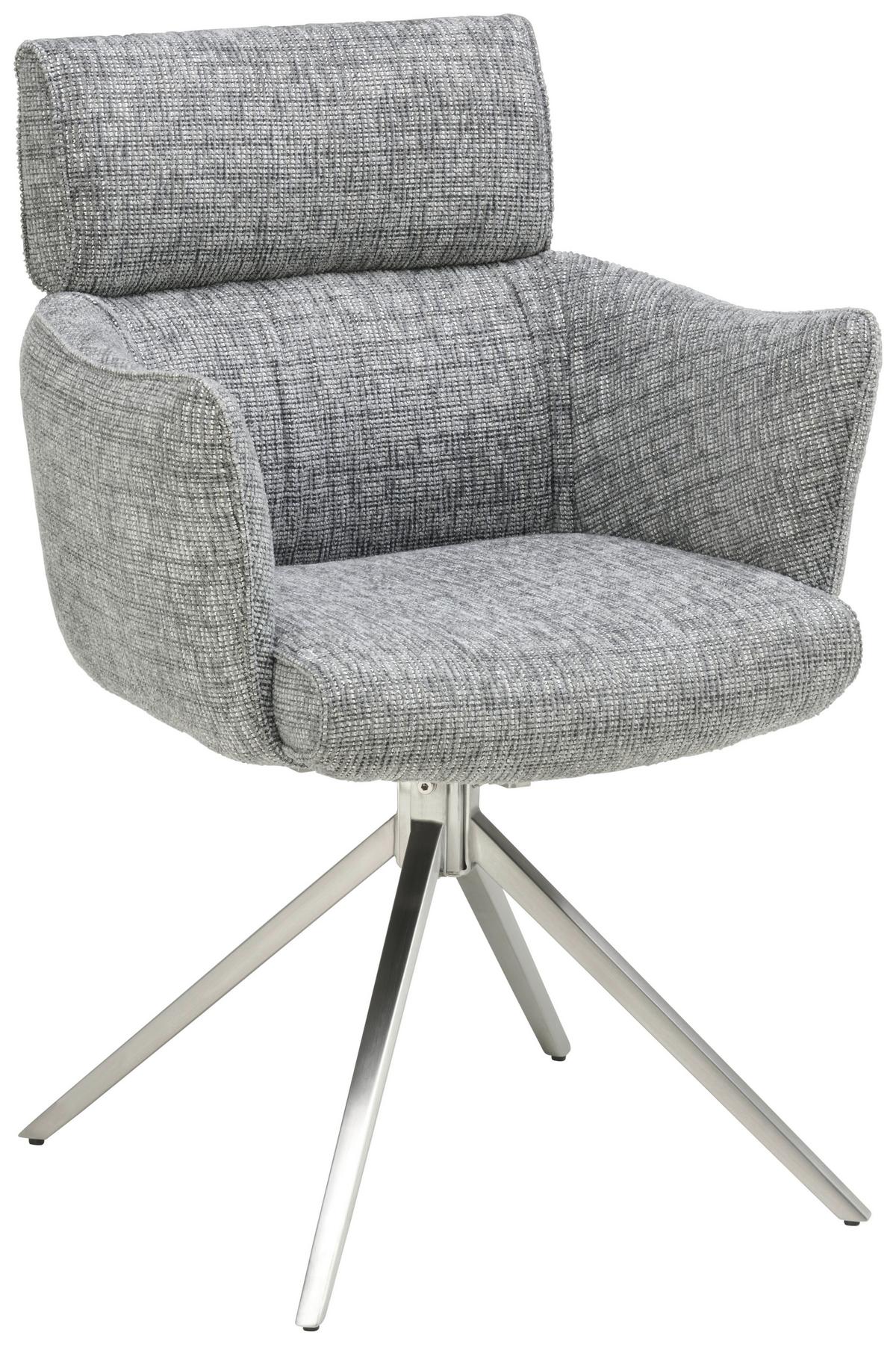 Armlehnstuhl Bathia Grau, Sitzfl. 360° drehbar - Edelstahlfarben/Grau, KONVENTIONELL, Textil/Metall (61/89/63cm) - Livetastic