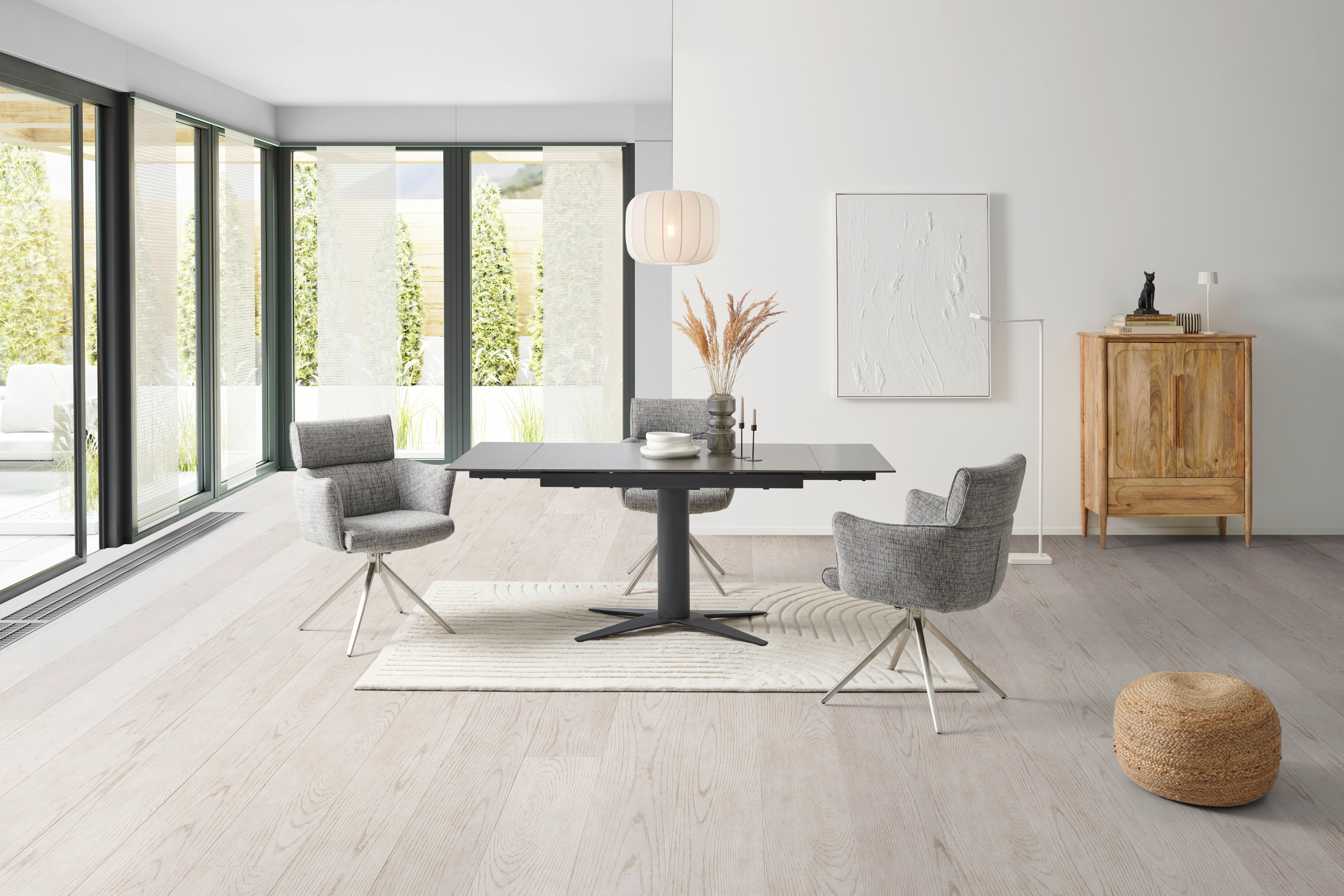 Armlehnstuhl Bathia Grau, Sitzfl. 360° drehbar - Edelstahlfarben/Grau, KONVENTIONELL, Textil/Metall (61/89/63cm) - Livetastic