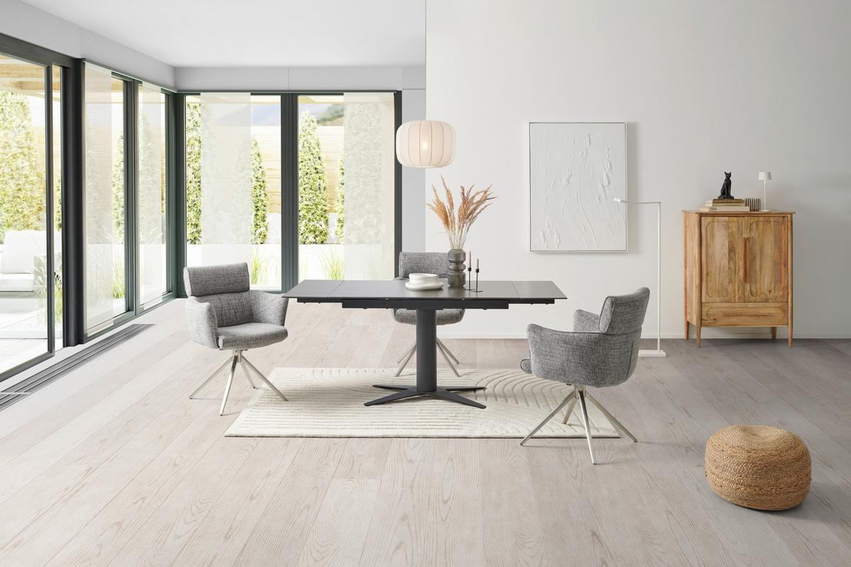 Armlehnstuhl Bathia Grau, Sitzfl. 360° drehbar - Edelstahlfarben/Grau, KONVENTIONELL, Textil/Metall (61/89/63cm) - Livetastic