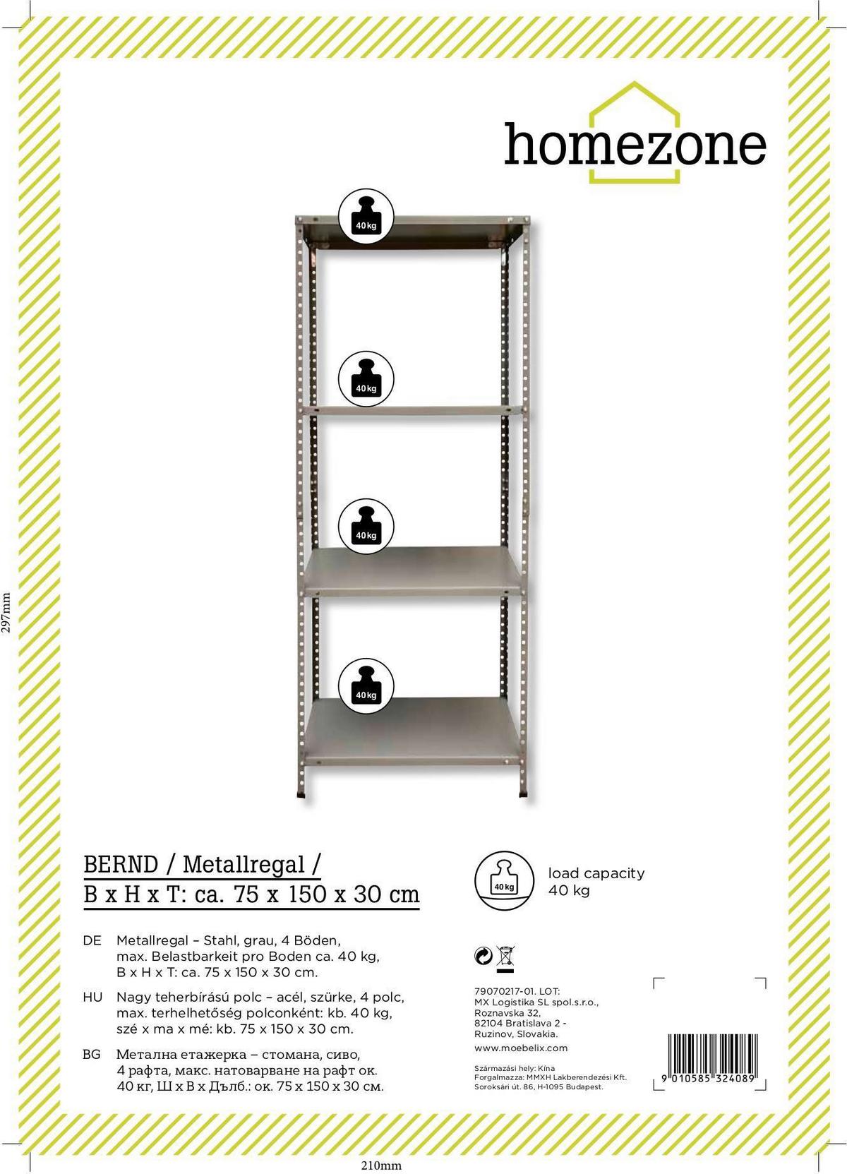 Schraubregal Aus Stahl Bxhxt: 75x150x30 Cm, Max. 160 Kg - Grau, MODERN, Metall (75/150/30cm) - Homezone