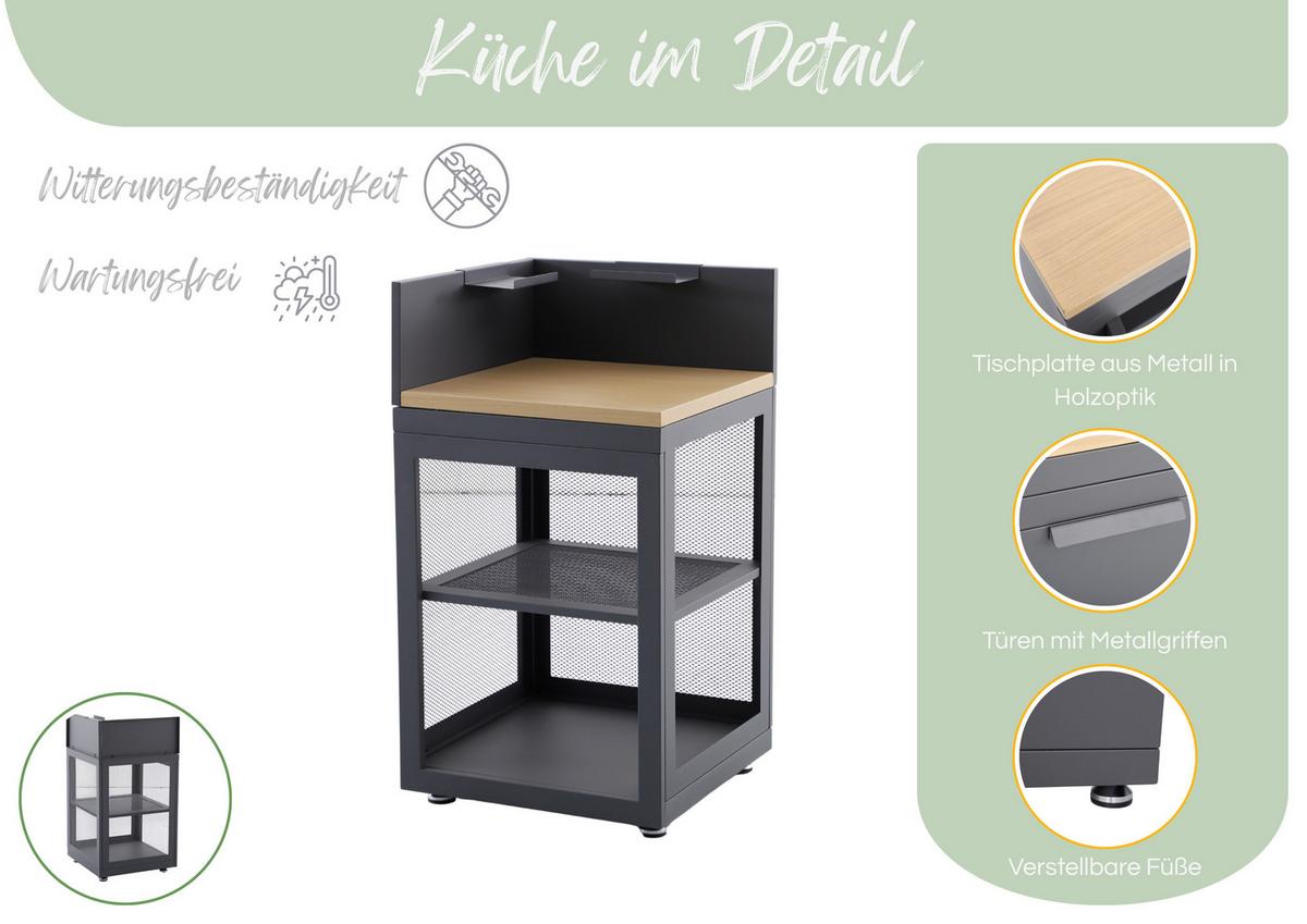 Outdoorküche 5- teilig Anthrazit, Metall, inkl. Spüle - Anthrazit, Basics, Metall (150.37kg)
