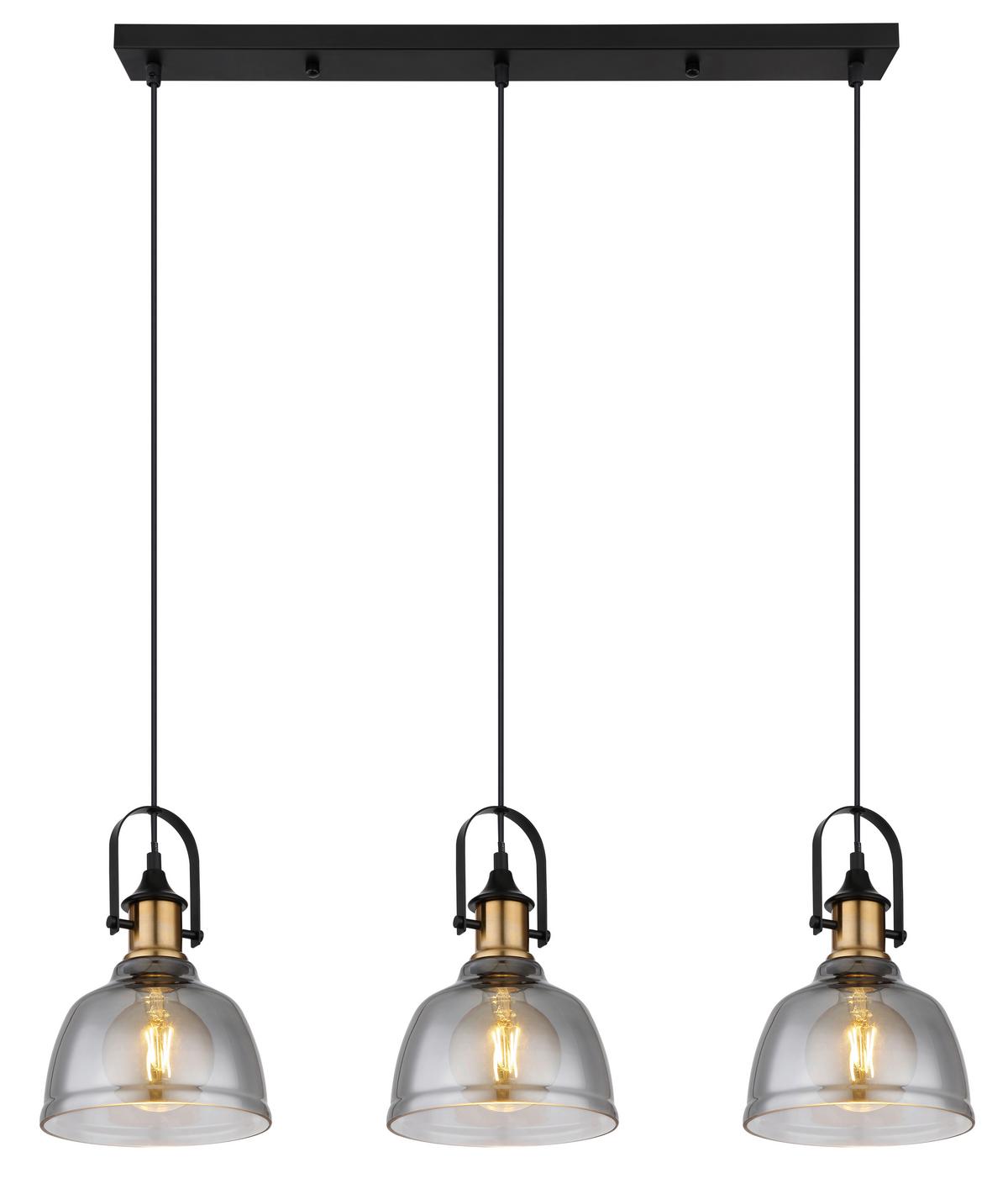 Hängeleuchte H: 120 cm 3-Flammig - Messingfarben/Schwarz, Design, Glas/Metall (83,5/20cm) - Globo