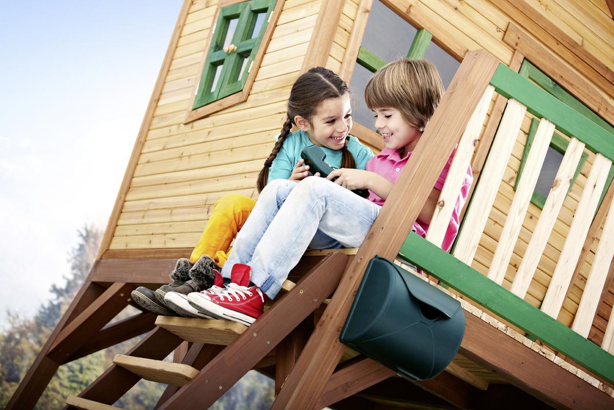 Spielhaus Holz Mit Rutsche Und Kletterwand Braun Grün Max - Braun/Naturfarben, KONVENTIONELL, Holz (435/291/180cm) - Ambia Garden