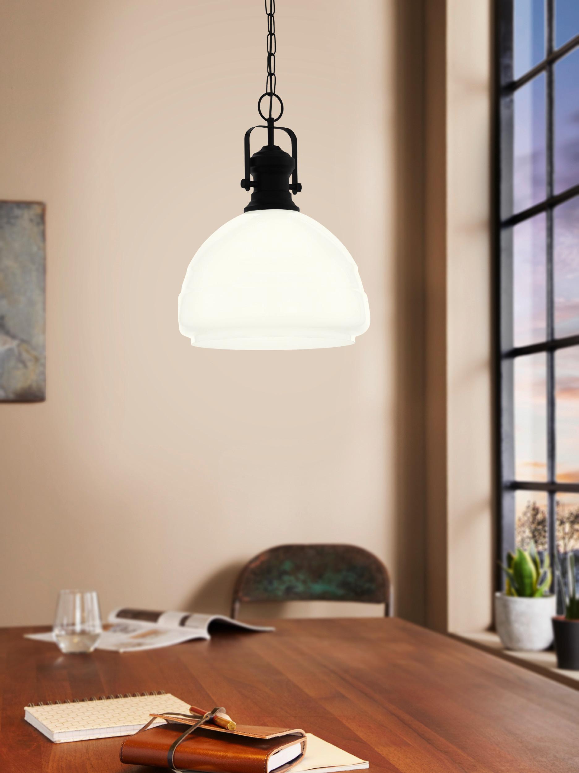 Hängeleuchte Combwich H: 110cm 1-Flamming Mit Opalglas - Schwarz/Weiß, KONVENTIONELL, Glas/Metall (38/110cm) - Eglo