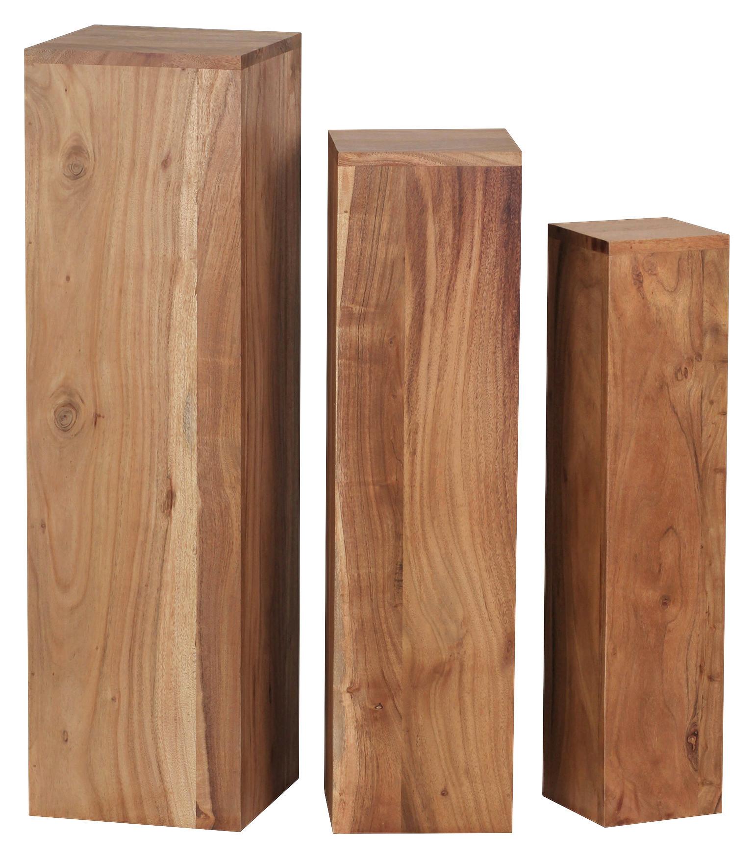 Sada stolků pod květiny sada 3ks masív - barvy akácie, Moderní, dřevo (24,5/85/24,5cm) - MID.YOU