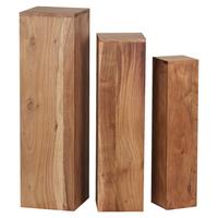 Sada stolků pod květiny sada 3ks masív - barvy akácie, Moderní, dřevo (24,5/85/24,5cm) - MID.YOU