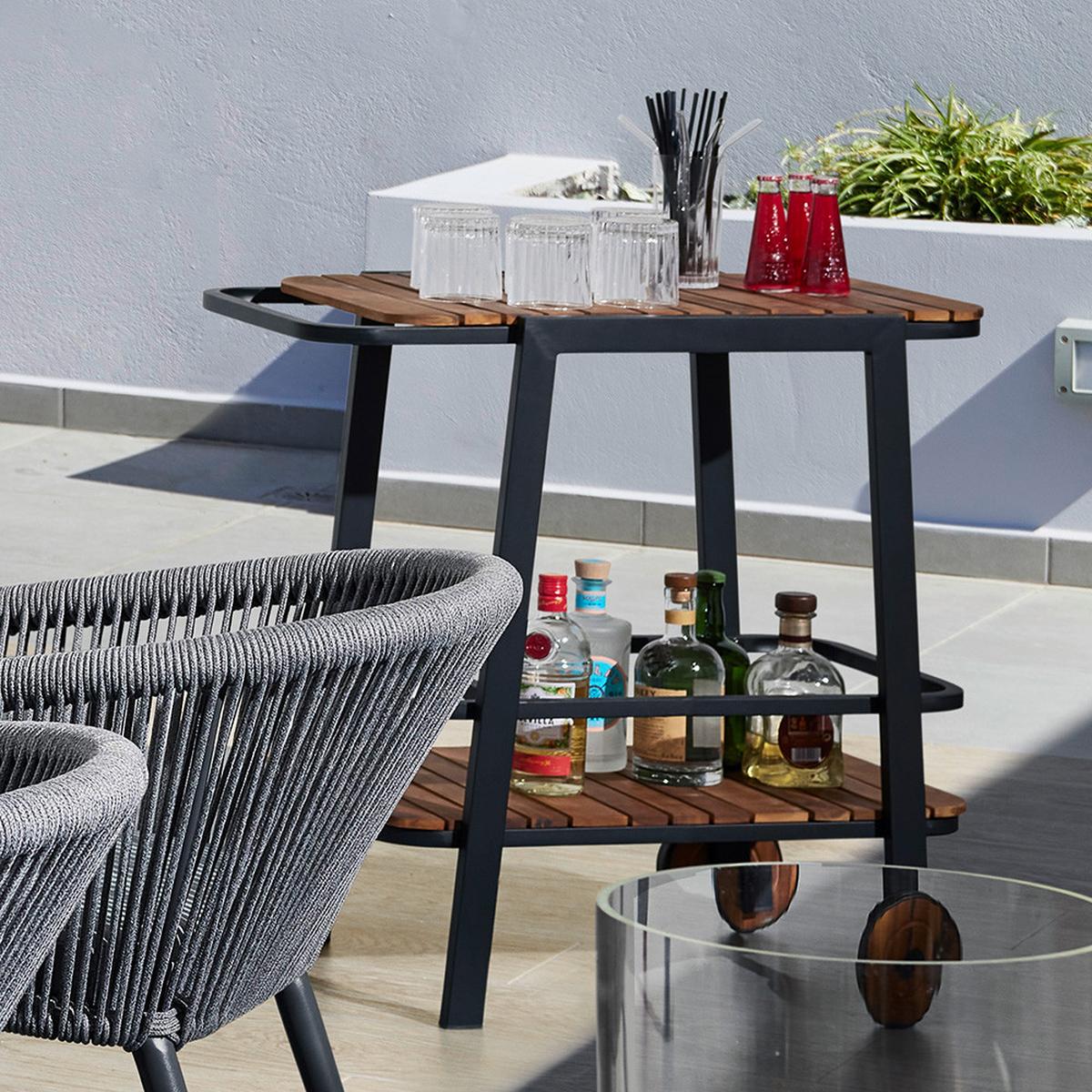 Servírovací vozík MARLO barvy akácie - černá, Moderní, kov/dřevo (76/77/49cm) - Bessagi Garden
