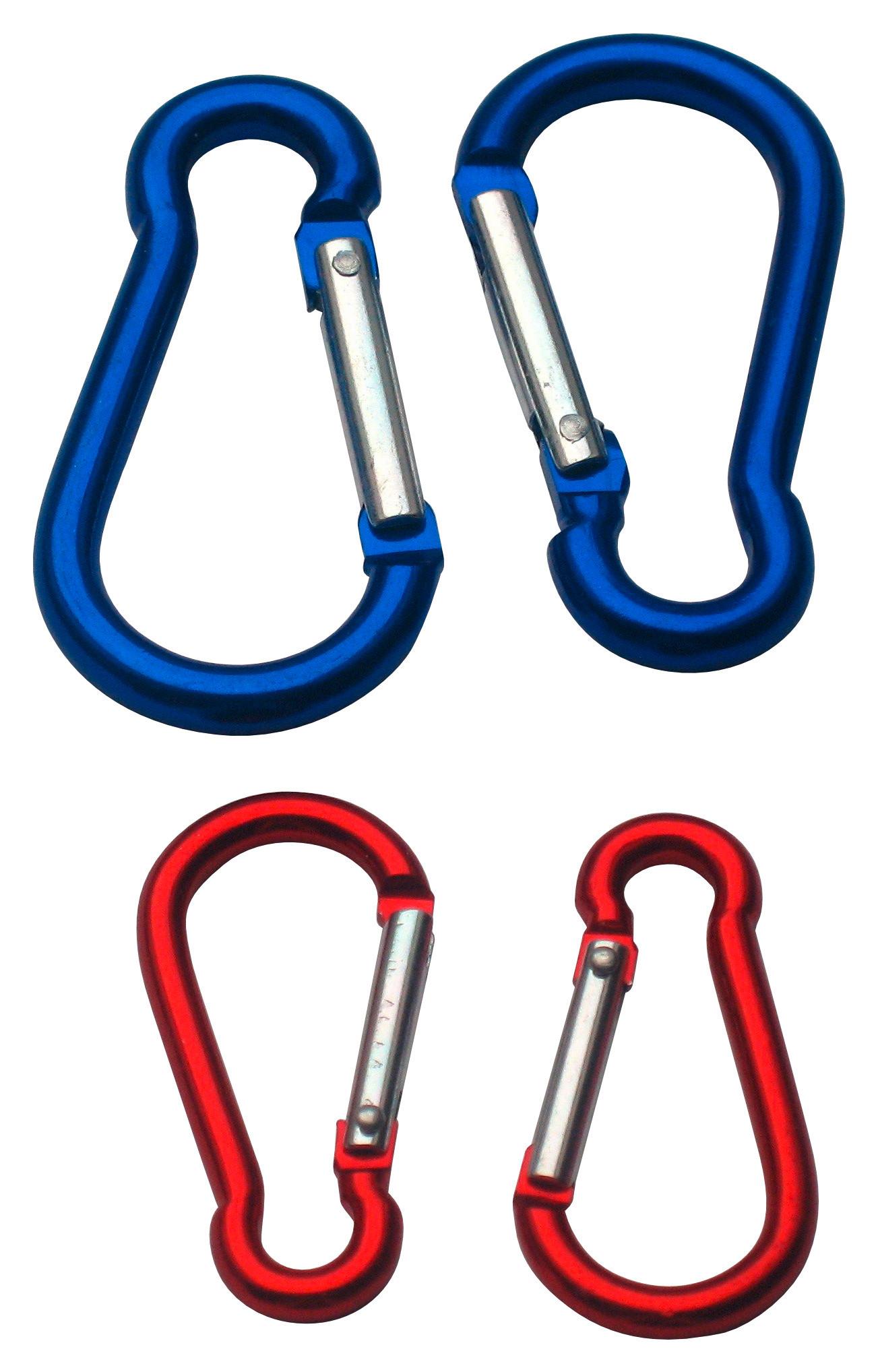 Karabiner-Schlüsselanhänger 4 Stück im Set - Blau/Rot, Basics, Metall