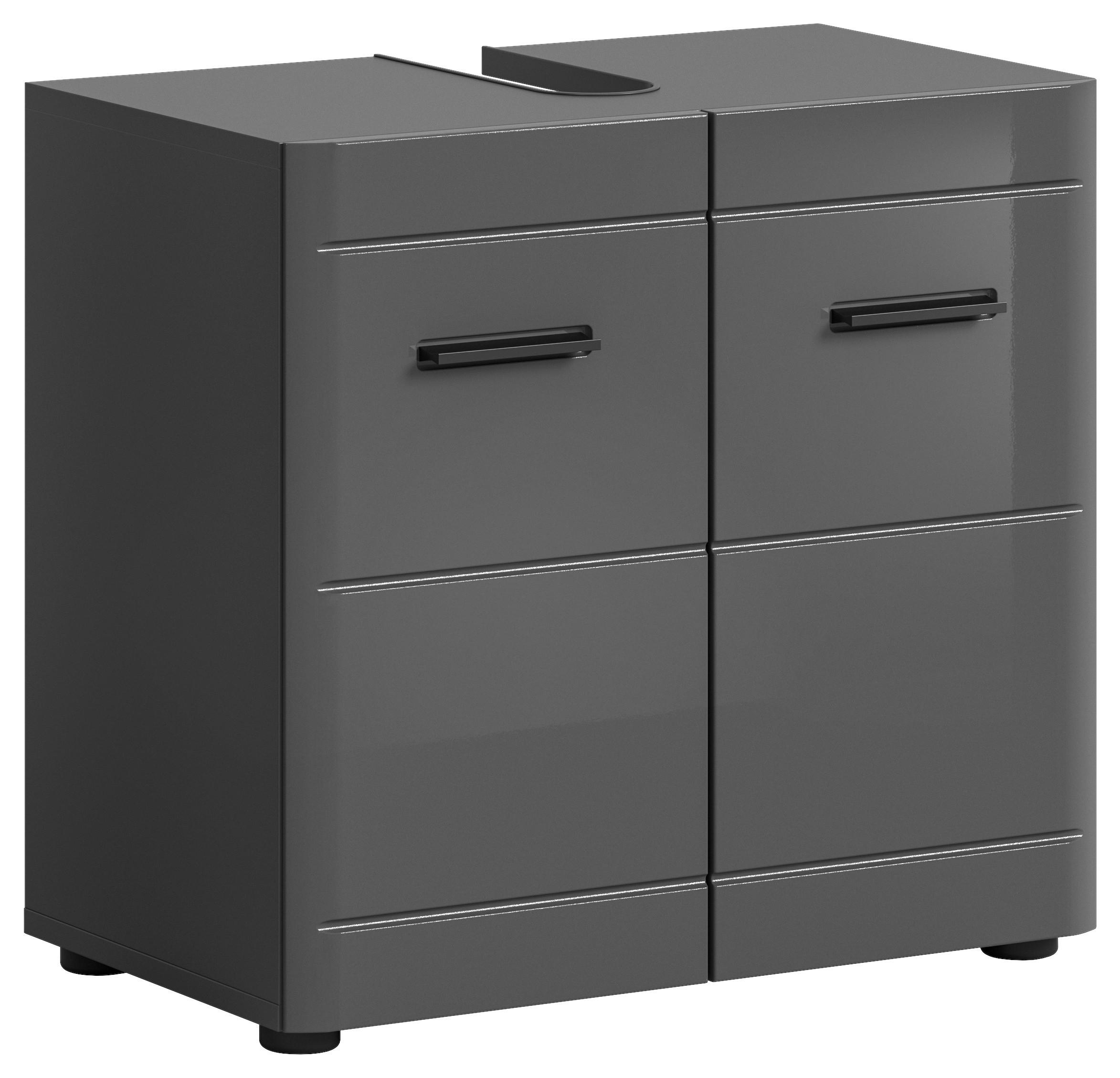 Waschbeckenunterschrank Soft 2-Türig B: 60 cm - Grau Hochglanz/Schwarz, MODERN, Holzwerkstoff (60/56/34cm) - MID.YOU