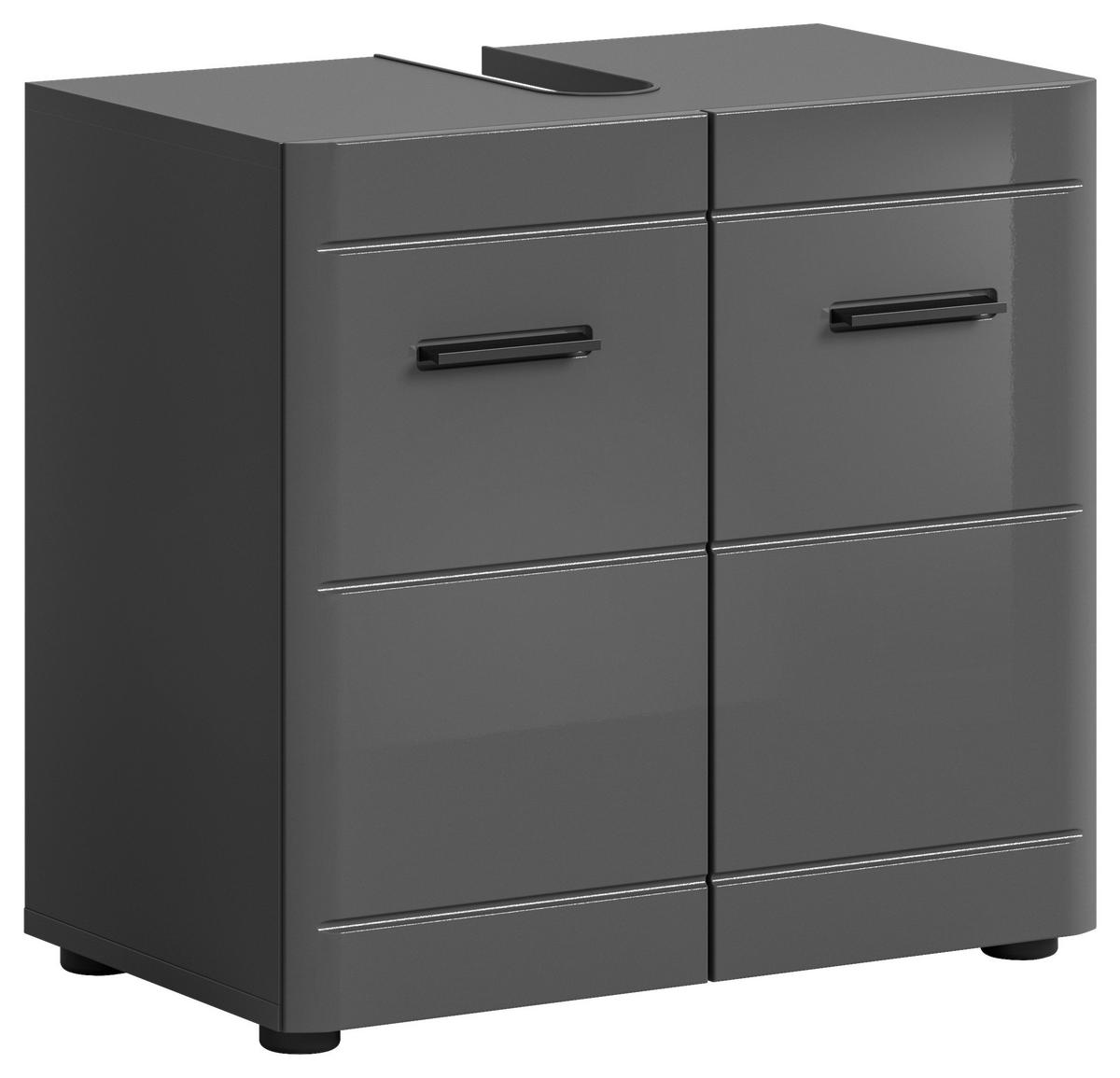 Waschbeckenunterschrank Soft 2-Türig B: 60 Cm - Grau Hochglanz/Schwarz, MODERN, Holzwerkstoff (60/56/34cm) - MID.YOU