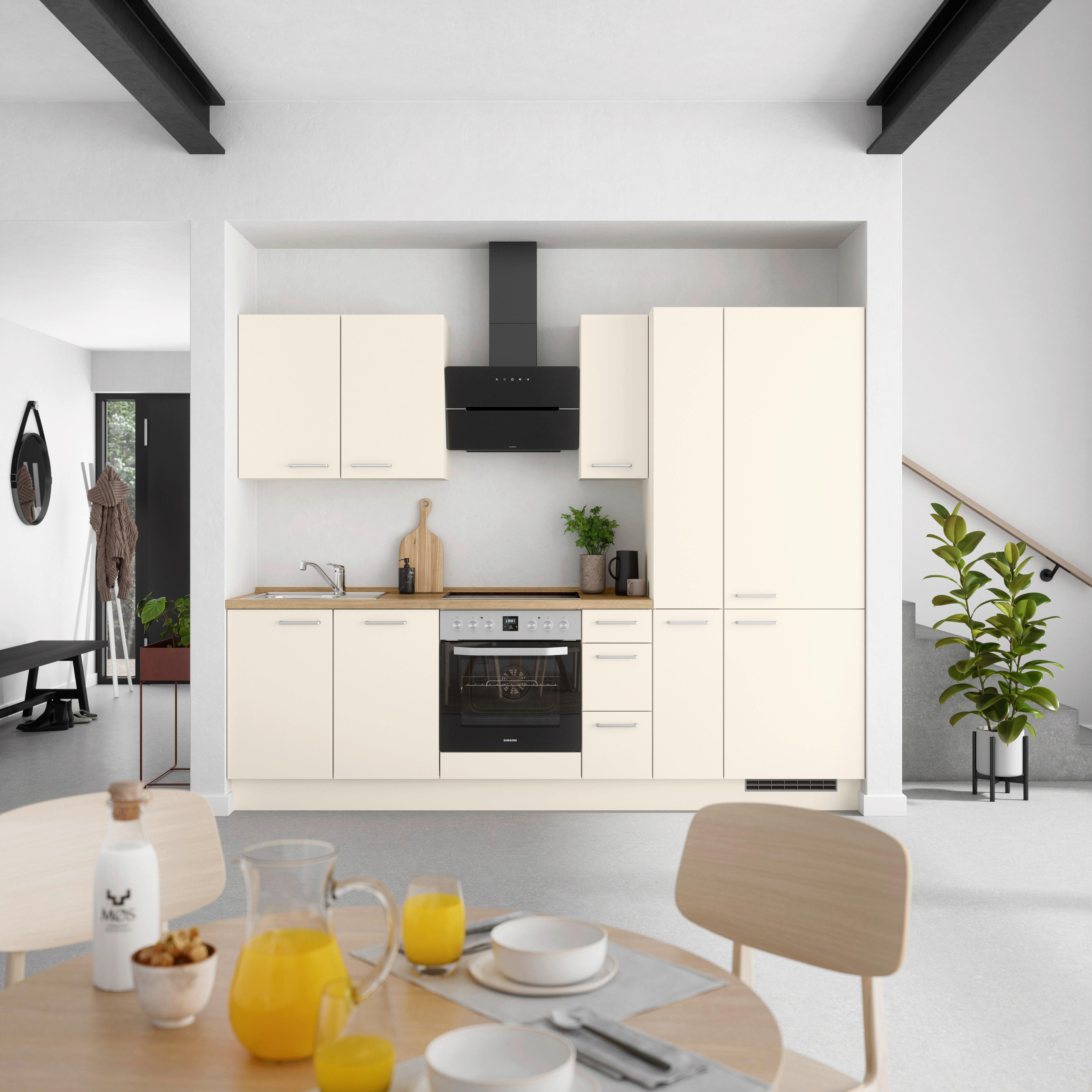 Kuchyňská linka 270 cm, magnoliová supermatná - barvy dubu/magnolie, Moderní, kov/kompozitní dřevo (270cm) - Nobilia