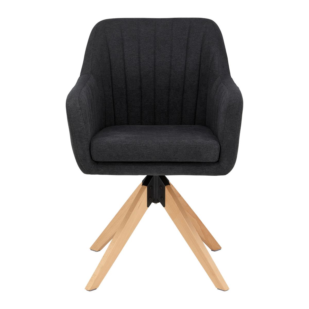 Sametová židle Lucita, otočná, nohy dřevo - přírodní barvy/antracitová, Moderní, kov/dřevo (59/88/60cm) - Bessagi Home