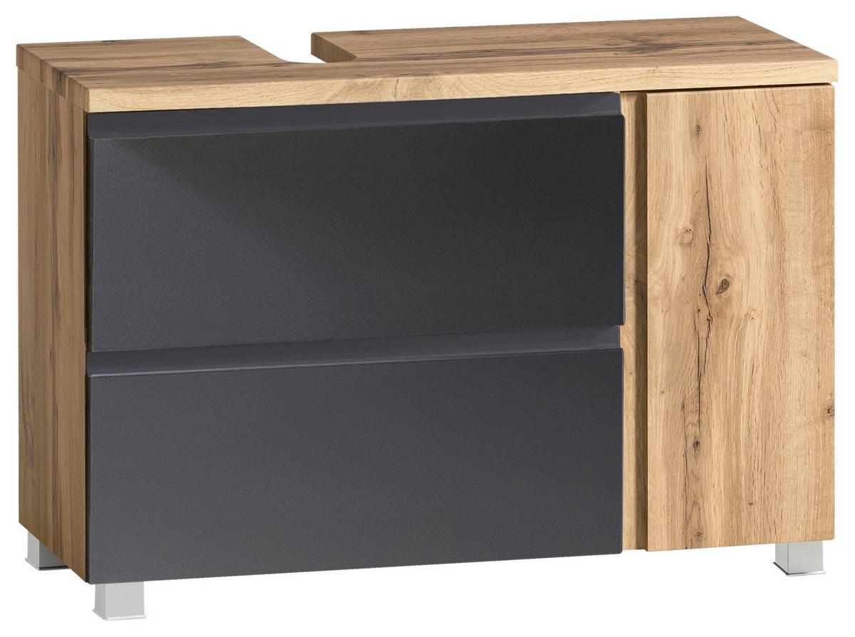 Waschbeckenunterschrank Varese B: 85 cm Grau/Eiche Wotan - Eiche Wotan/Grau, MODERN, Holzwerkstoff (85/56/35cm) - Held