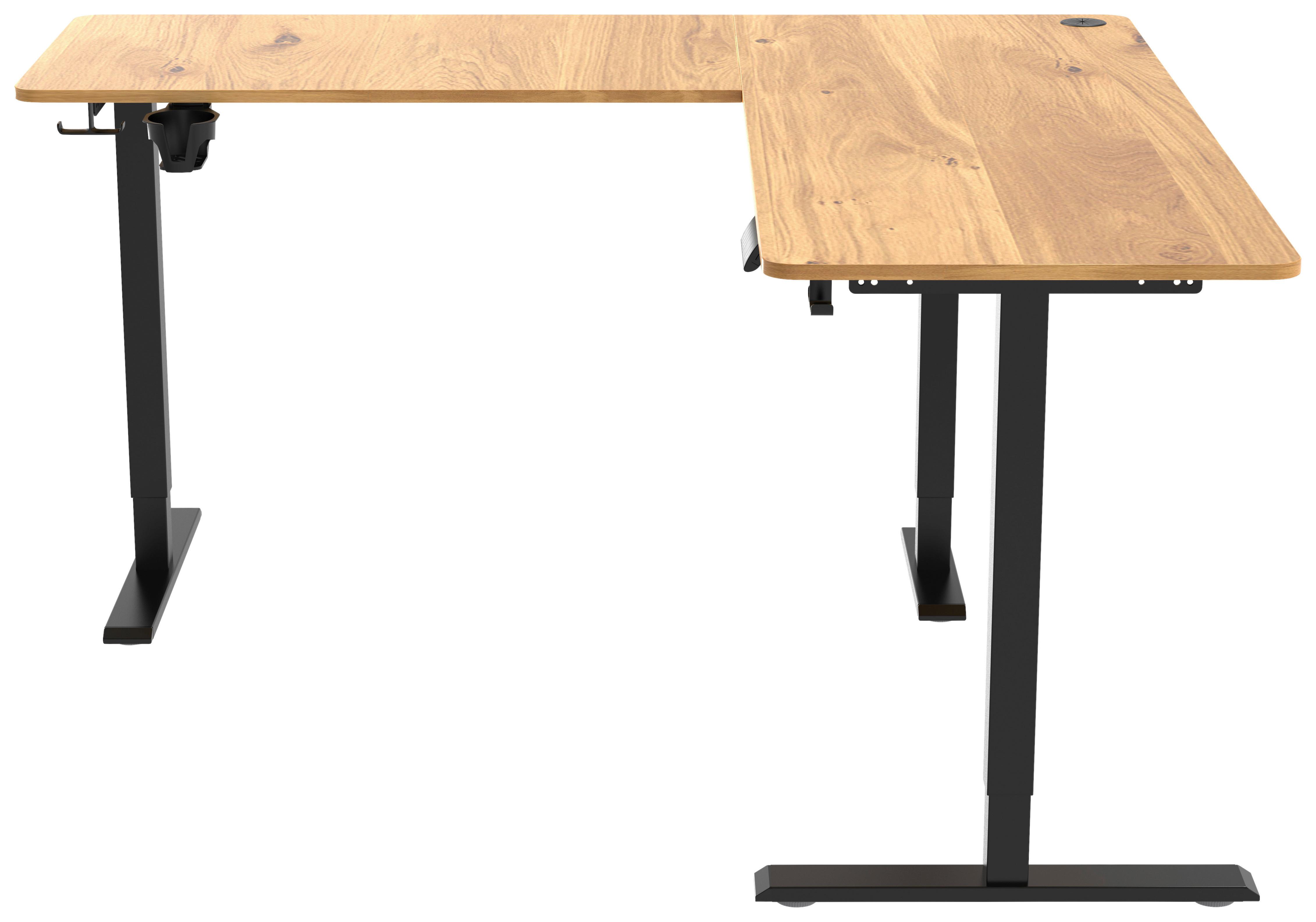 Eckschreibtisch Nimi Schwarz/Eiche L: 160cm - Plankeneiche/Schwarz, MODERN, Holzwerkstoff/Kunststoff (160/160/72-117cm) - Livetastic